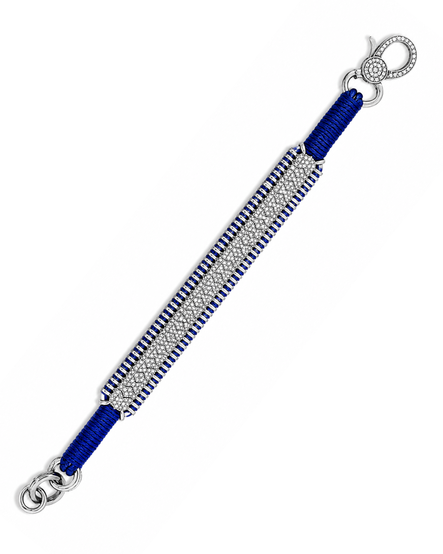 Diamond-encrusted Sterling Silver Friendship Bracelet in Royal Blue Thread