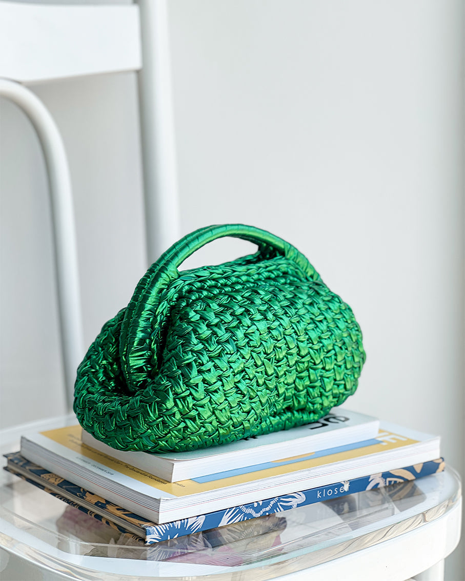 Half Moon Grand Galactica Metallic Rope Green Basket Bag