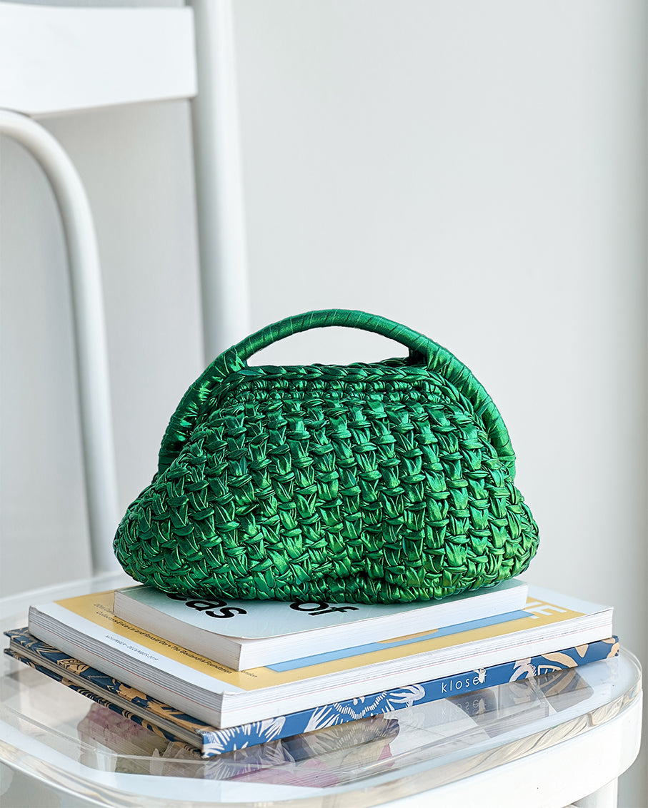 Half Moon Grand Galactica Metallic Rope Green Basket Bag