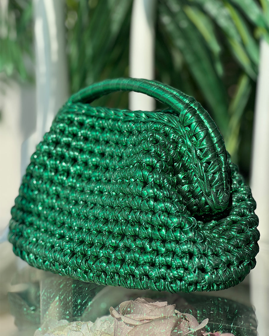 Half Moon Grand Galactica Metallic Rope Pine Green Bag