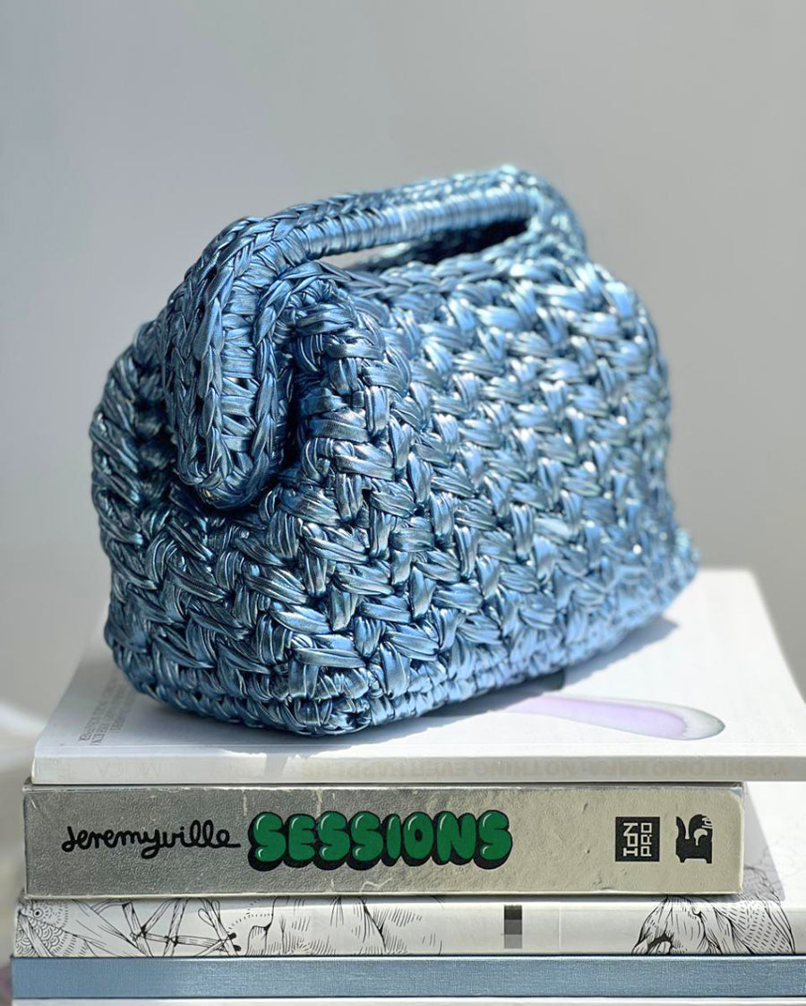 Grand Galactica Rectangular Open Handle Light Blue Clutch