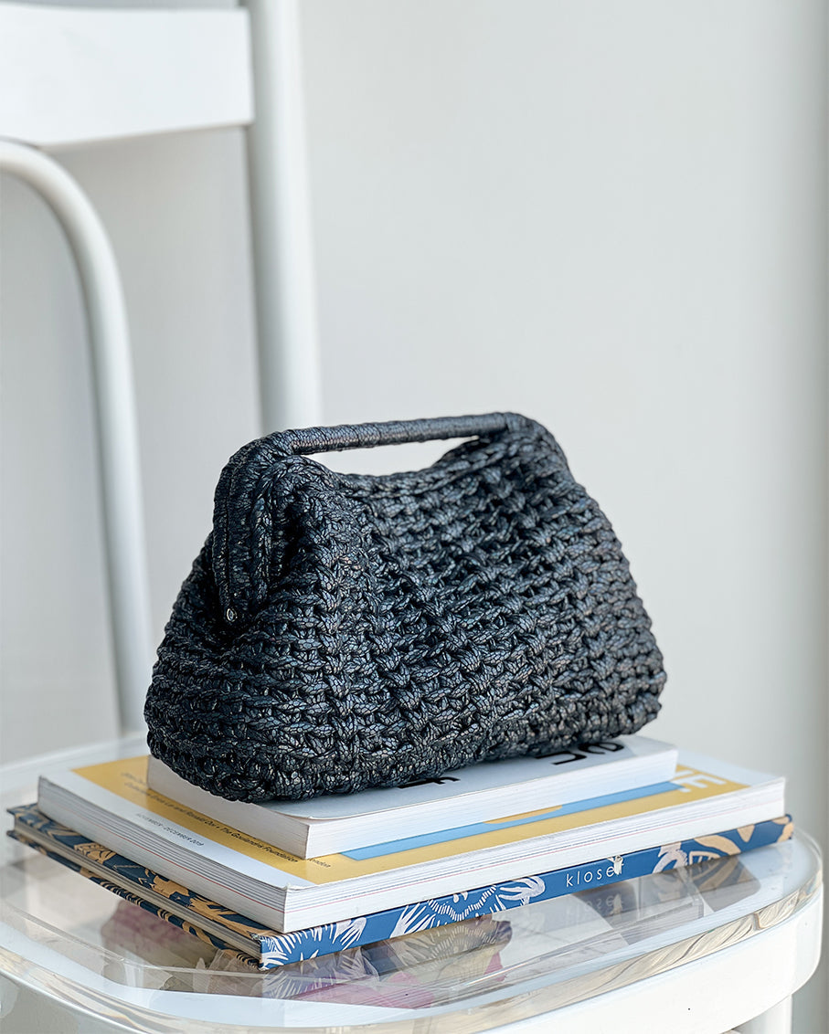 Grand Galactica Rectangular Open Handle Mat Black Clutch