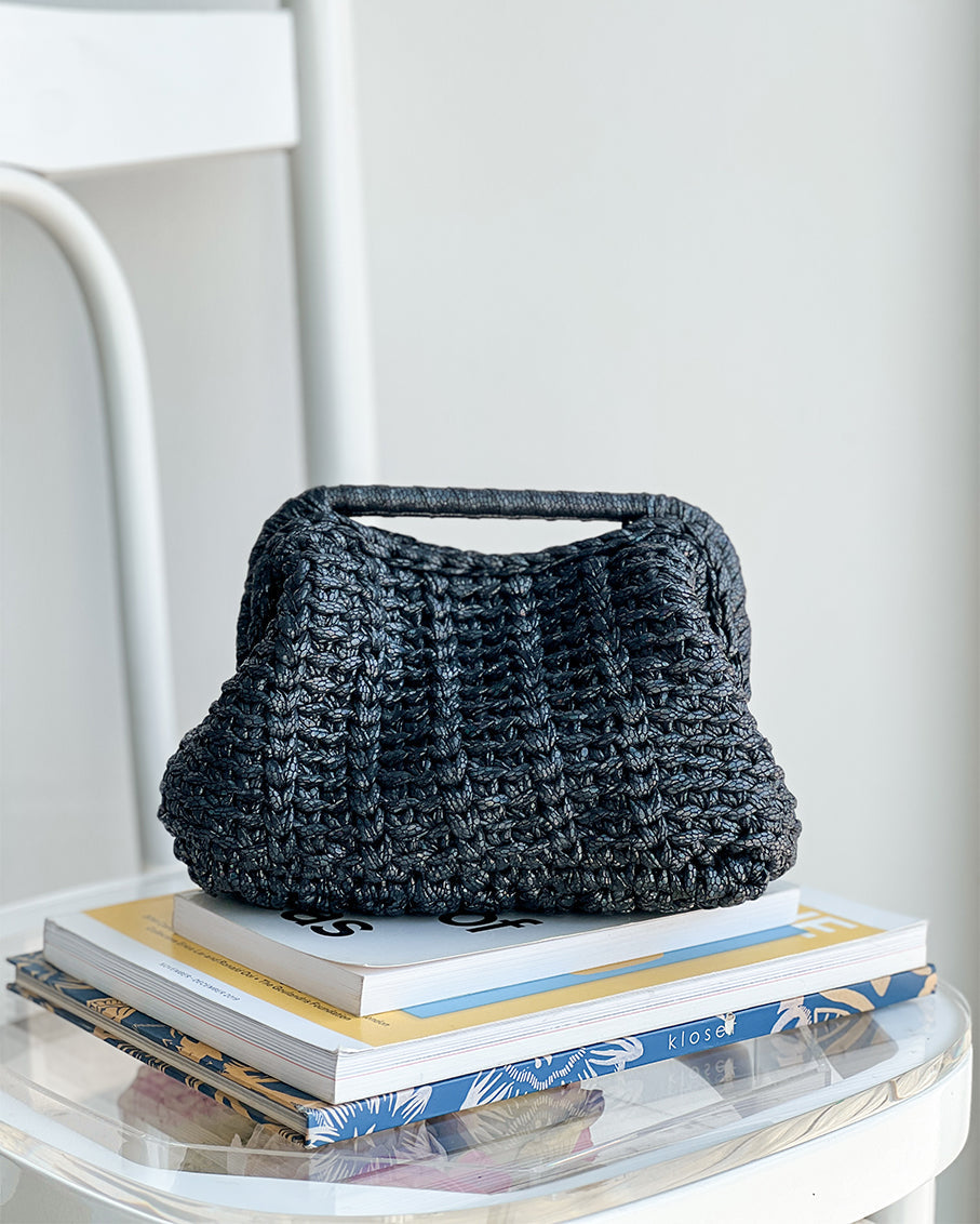 Grand Galactica Rectangular Open Handle Mat Black Clutch