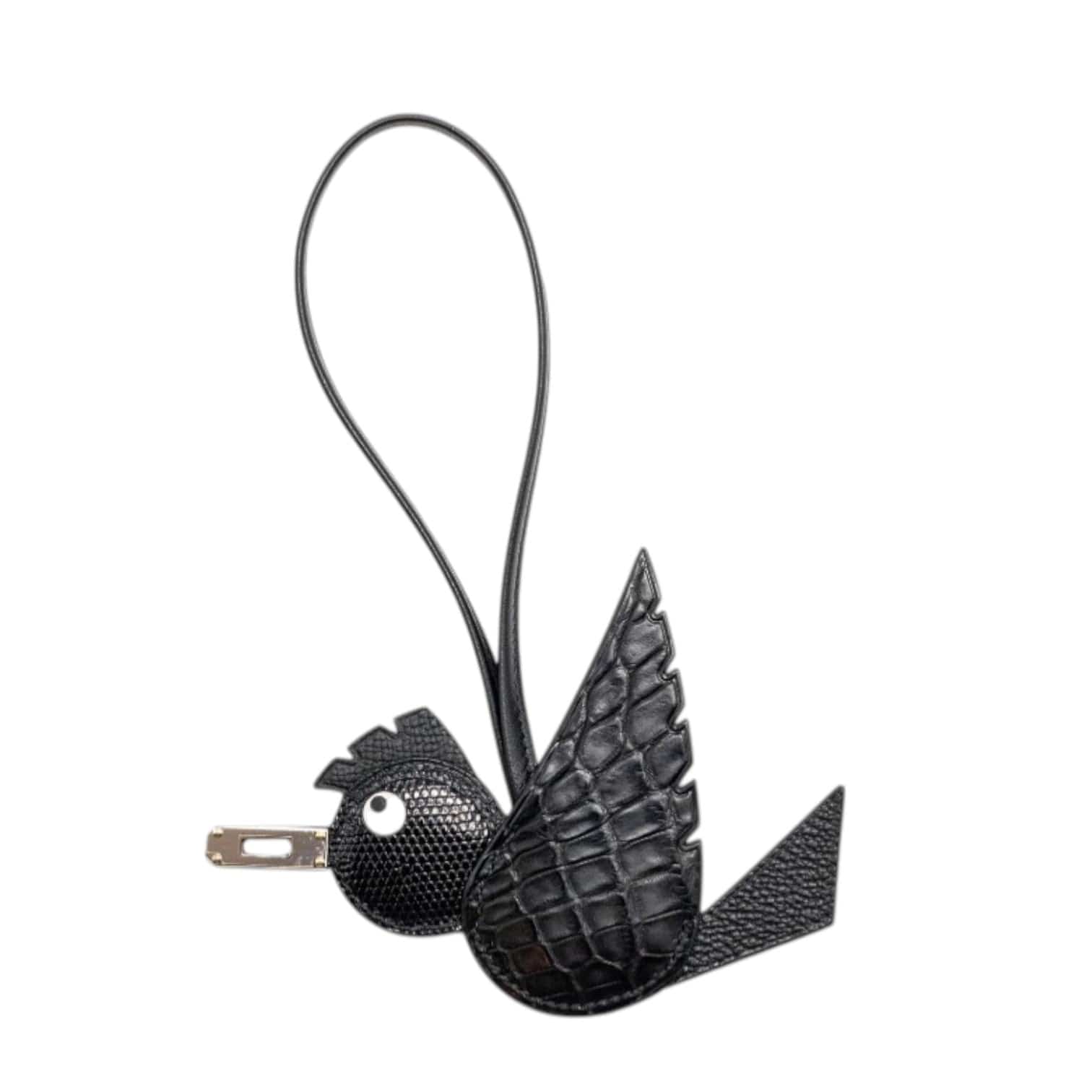 Hermes Birdy Touch Charm Matte Mississippiensis Alligator/ Lizard/ Epsom/ Lambskin Black SHW