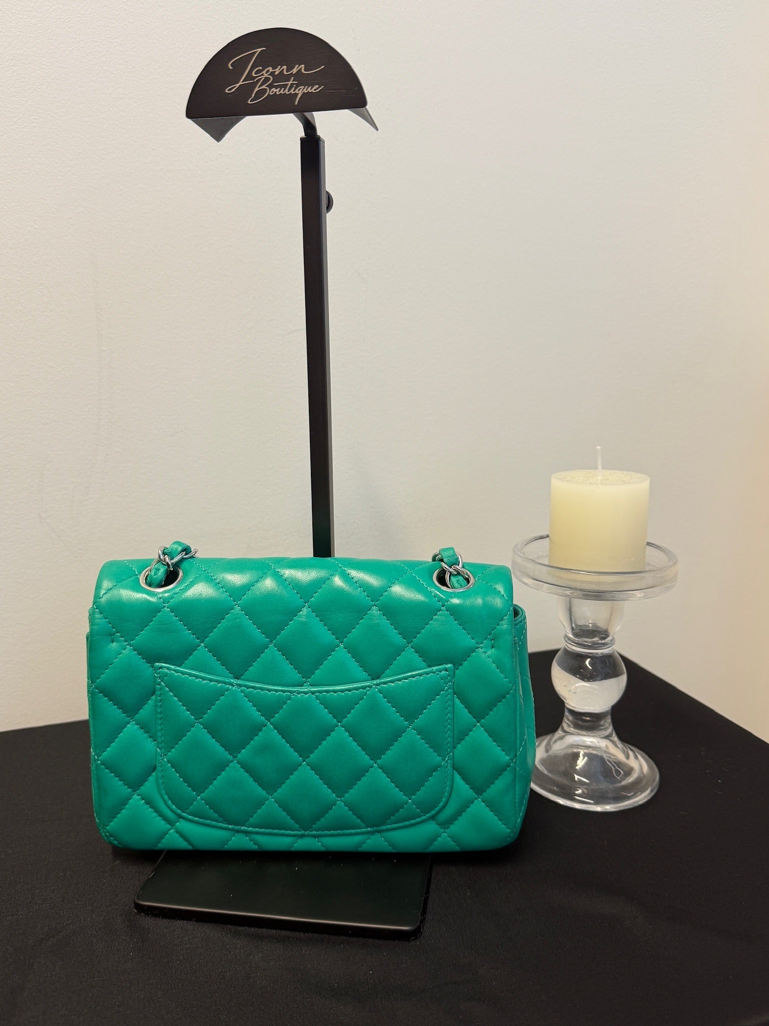 Chanel Mini Rectangle green silver hardware detail 2