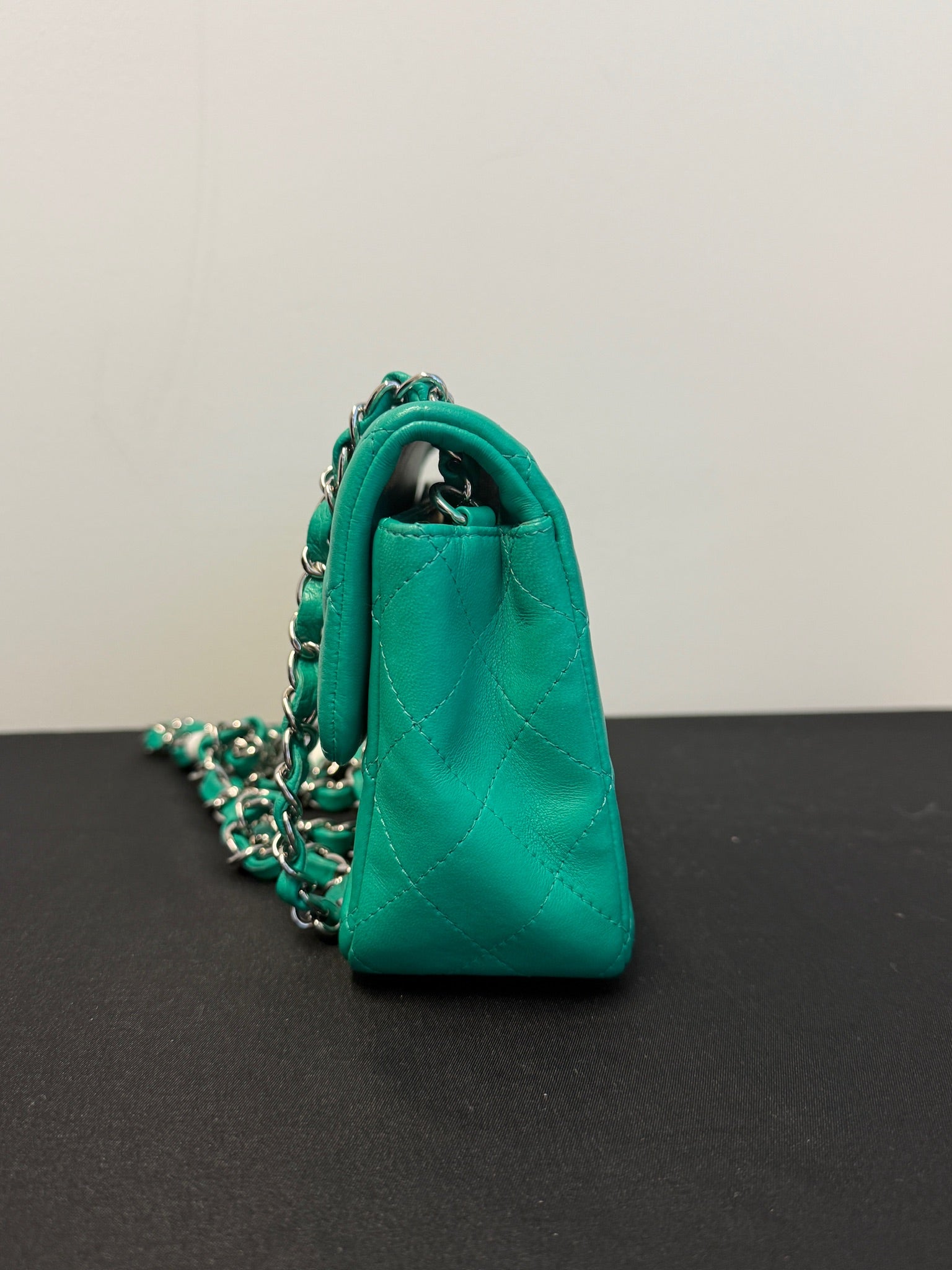 Chanel Mini Rectangle green silver hardware detail 4