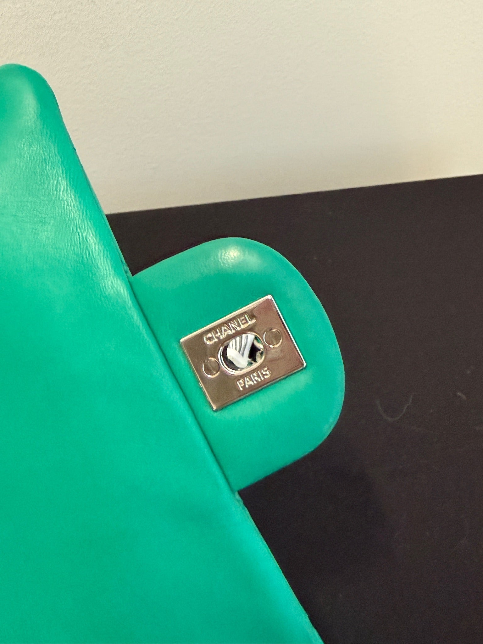 Chanel Mini Rectangle green silver hardware detail 7