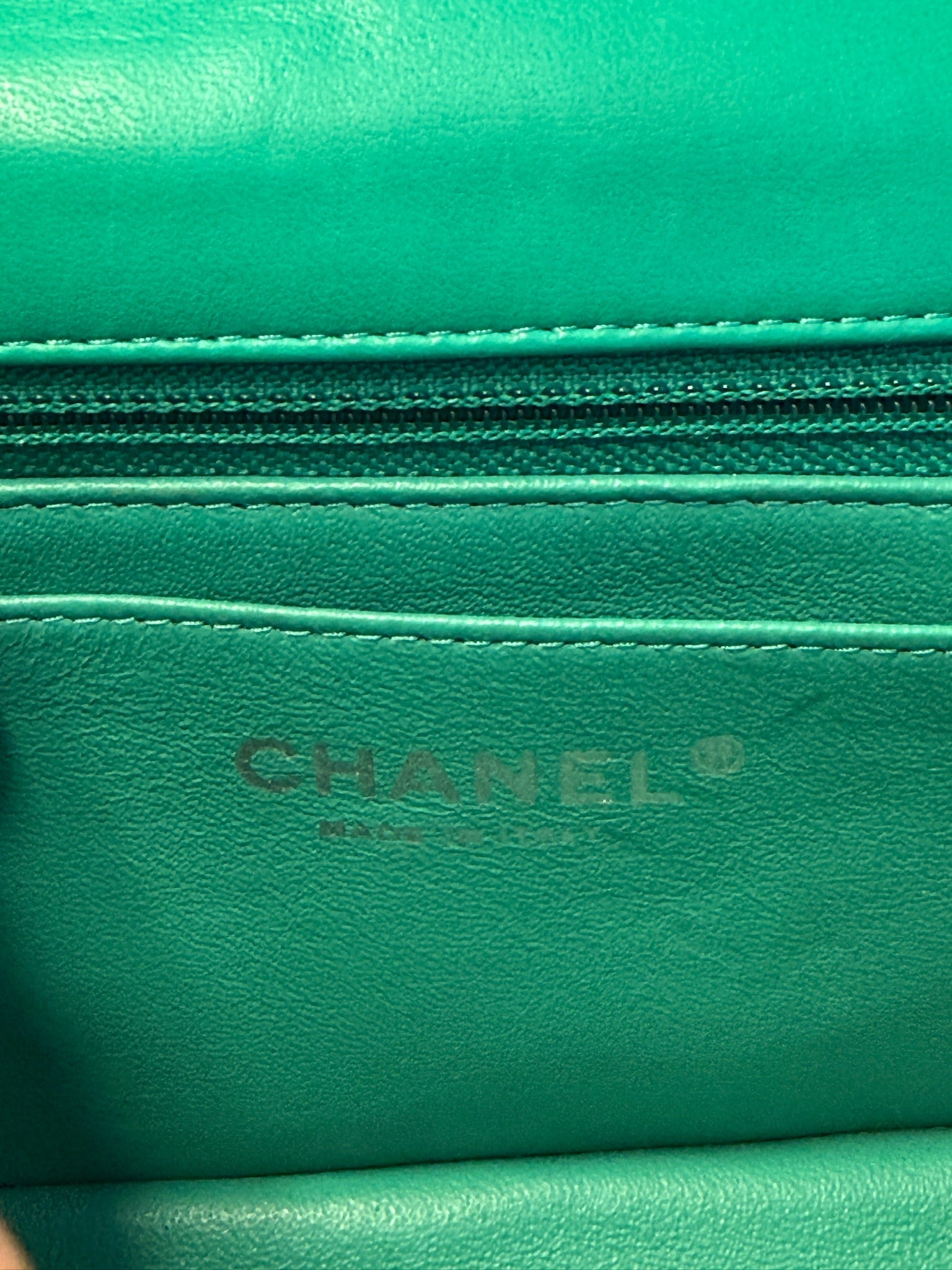 Chanel Mini Rectangle green silver hardware detail 9