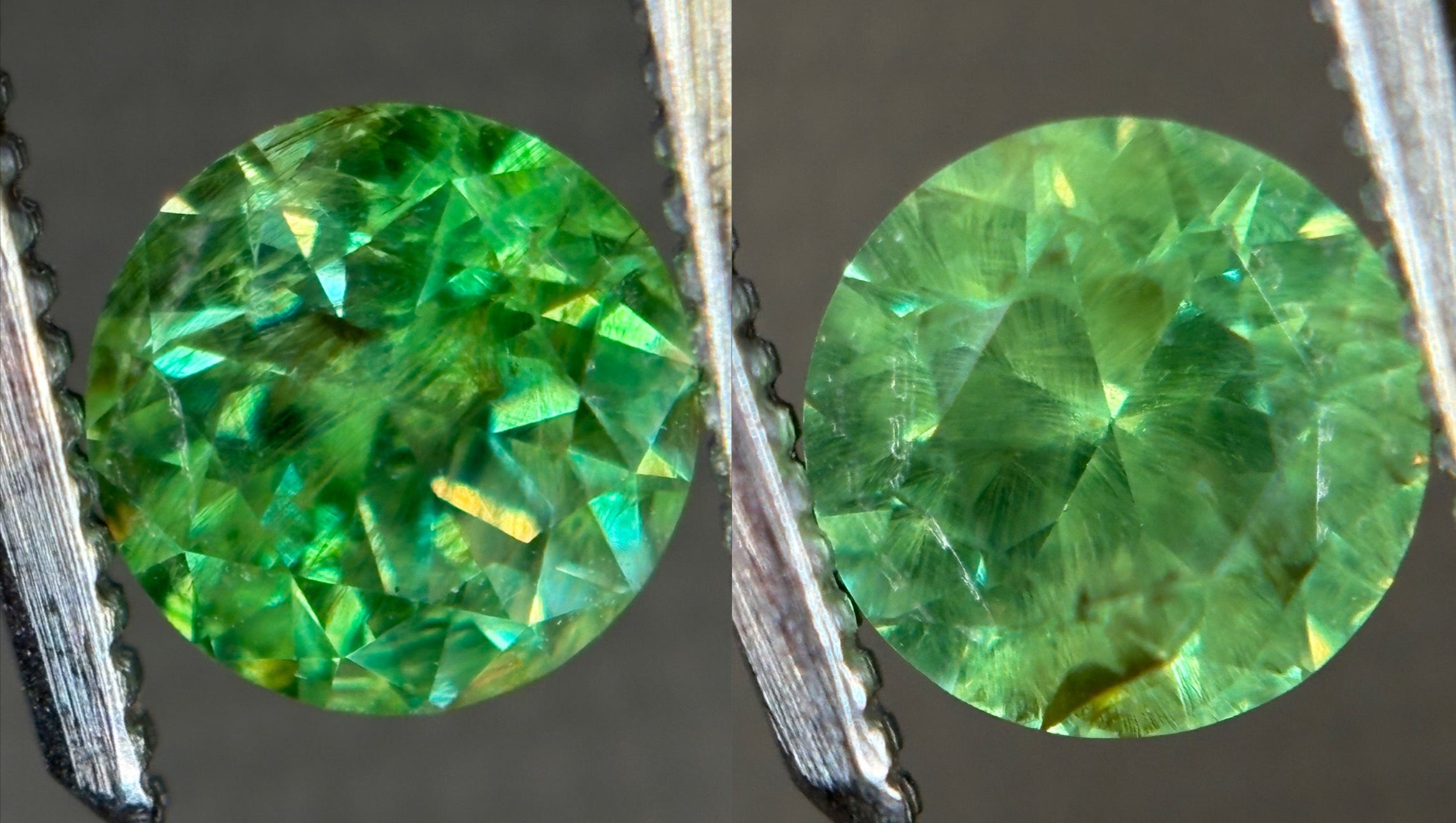 1.68ct Museum Grade Russian Demantoid Bobrovka PAIR with a horsetails (3) DXBCS4848