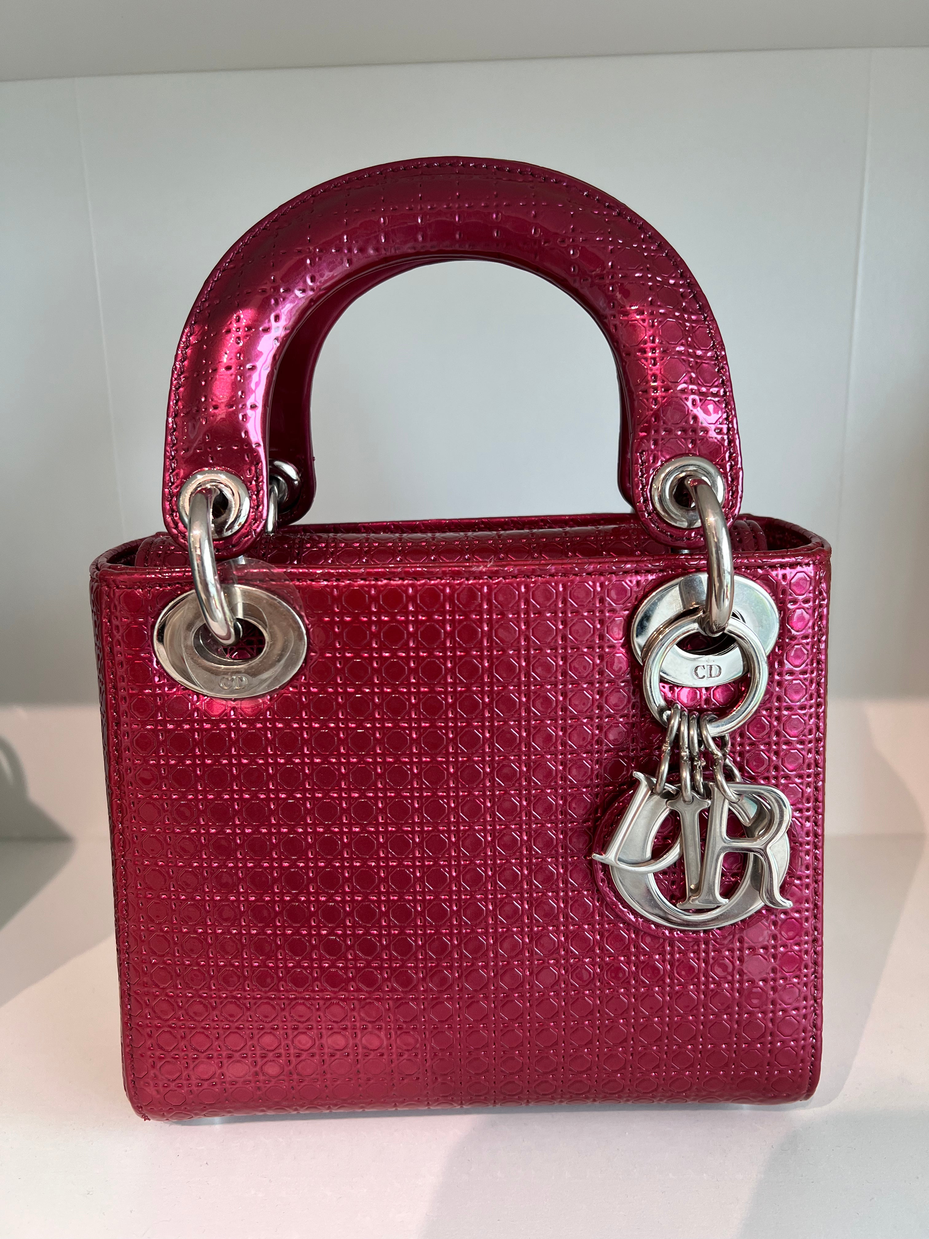 Lady Dior Mini Mirocannage Metallic Berry Red SHW SYCM240