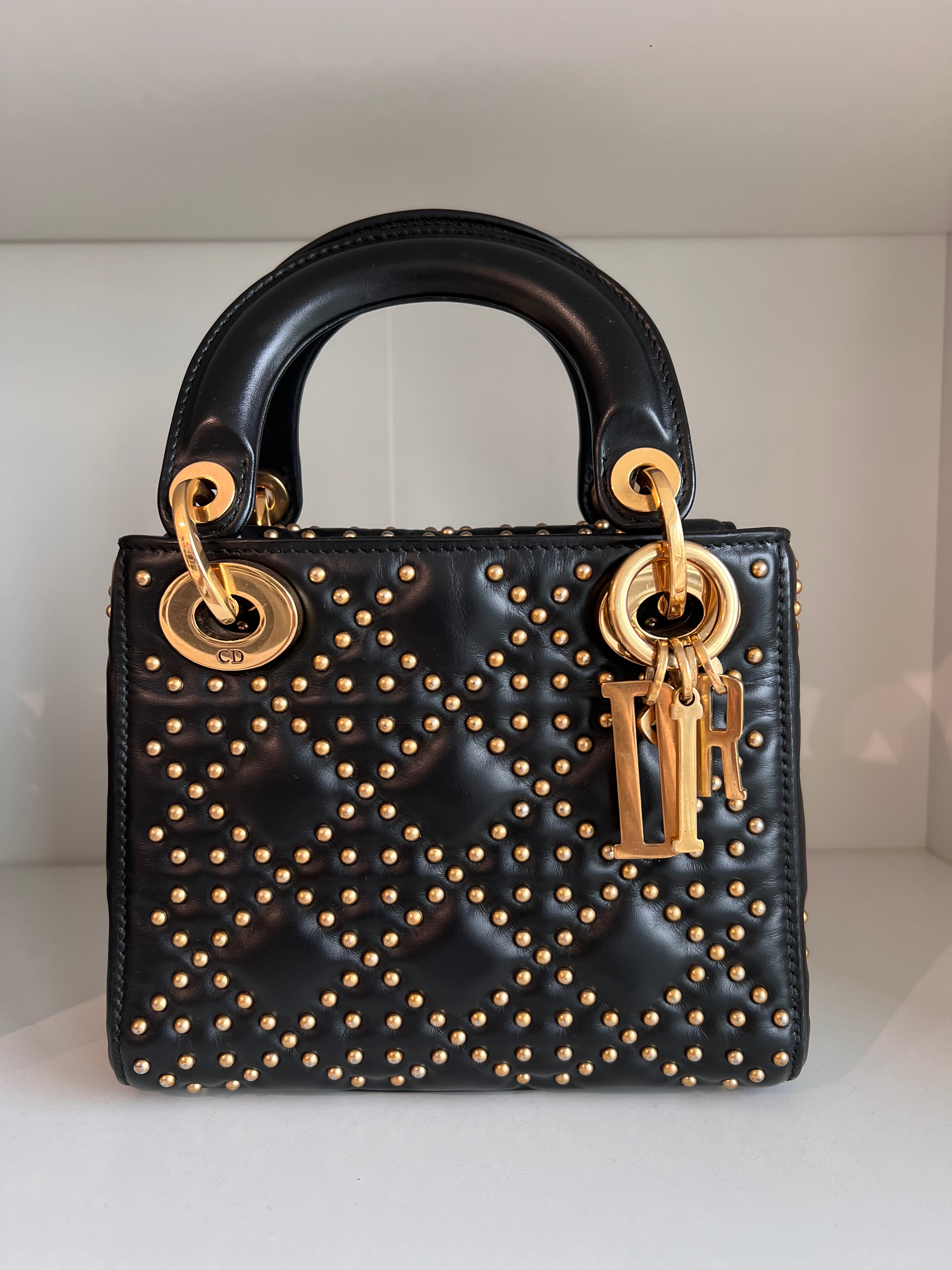 Lady Dior Mini Black Studded Lambskin GHW (Flap) SYCM251