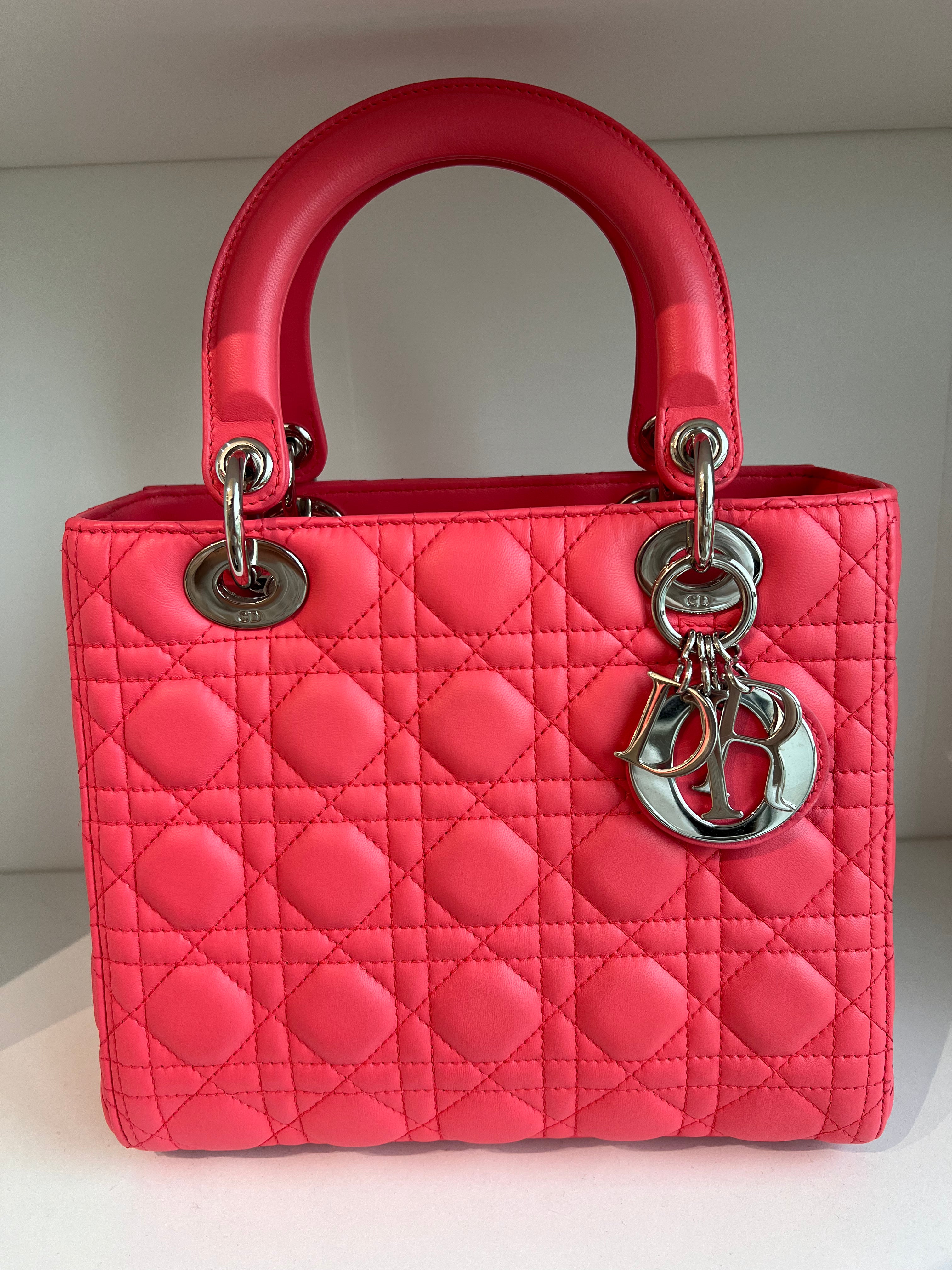 Lady Dior Medium Coral Pink Lambskin SHW SYCM245