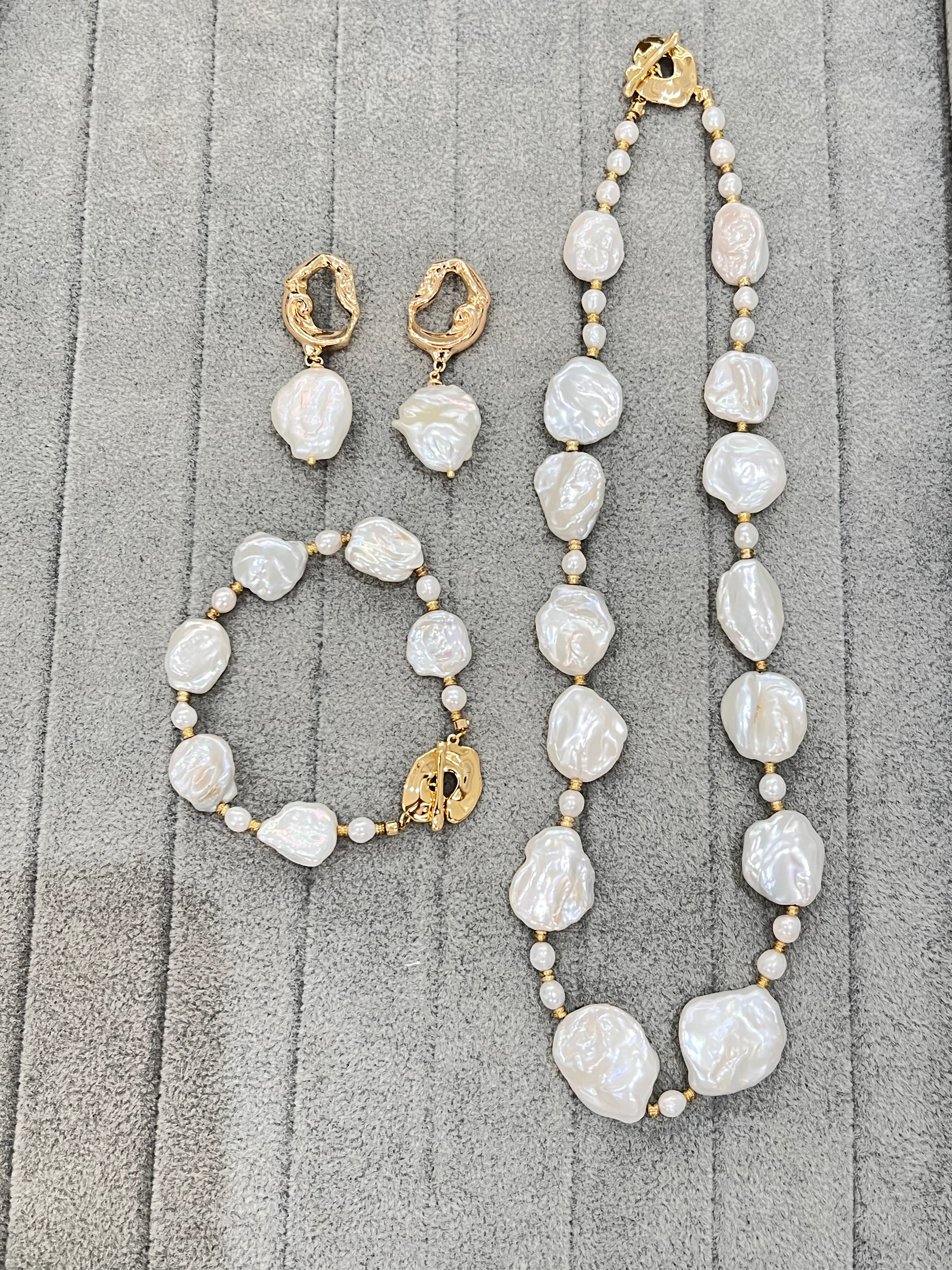 Gold Plated Freshwater wild Natural Keshi Baroque set SET2411205507