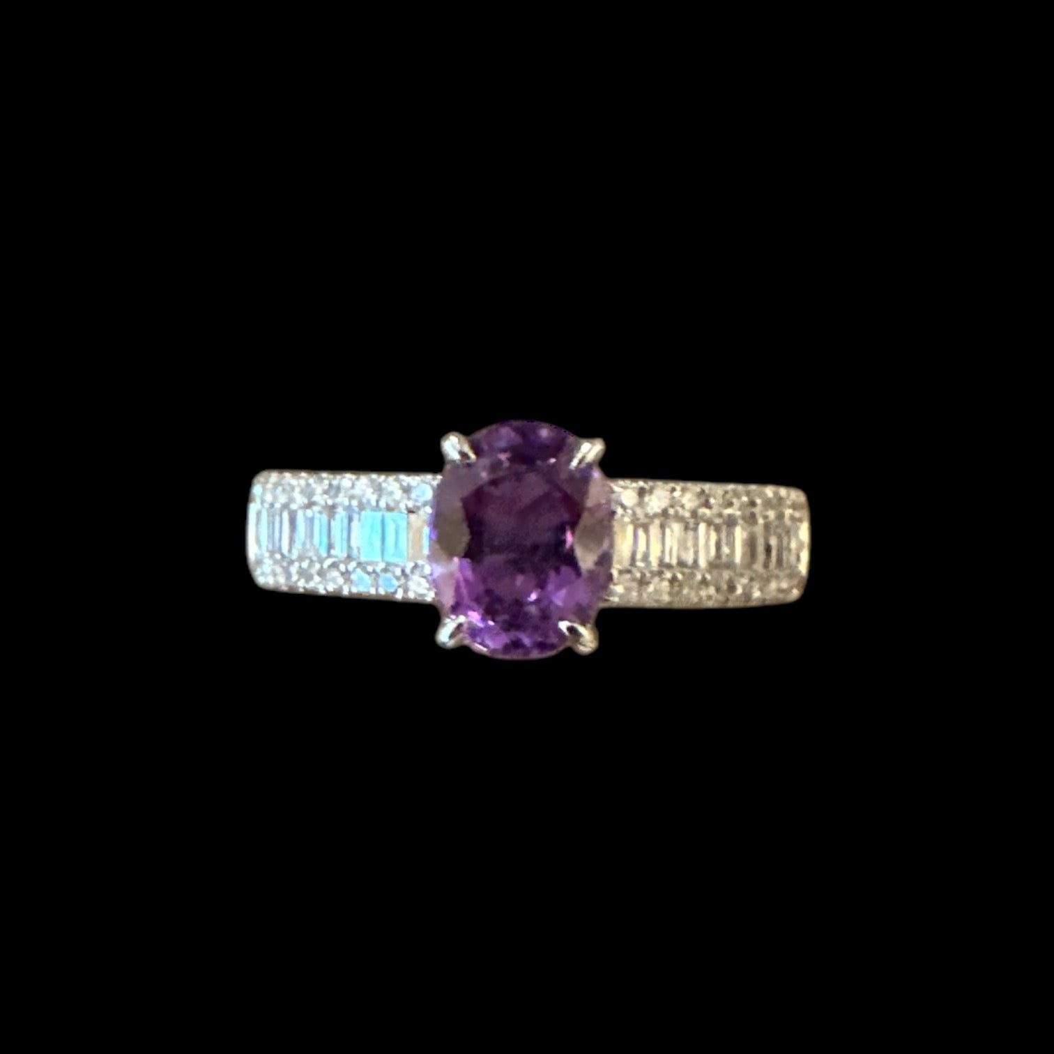 1.23ct "Lavender" Purple Sapphire with *no heating* & White Diamond Ring set in 18K White Gold