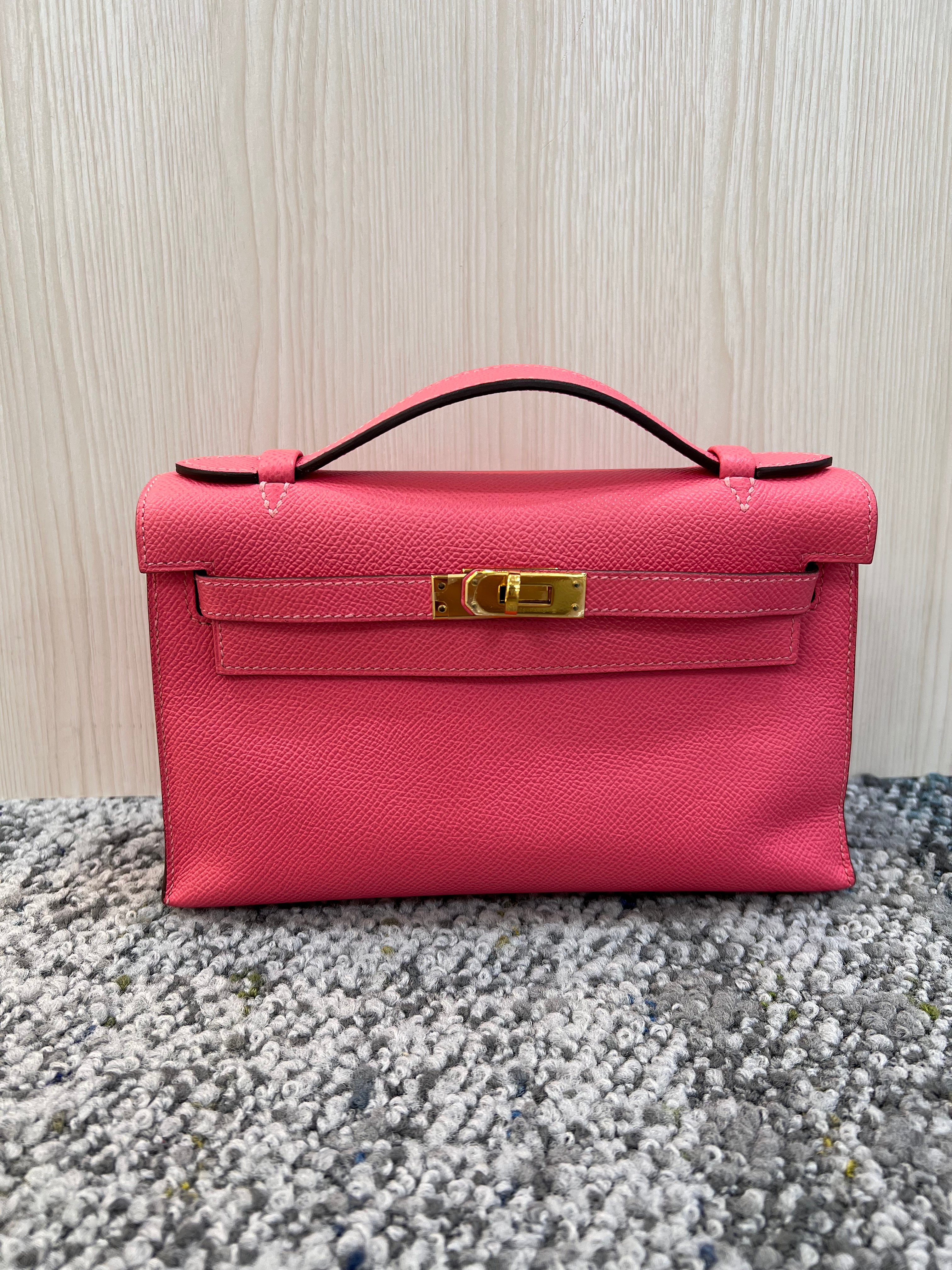 Hermes Kelly Pochette Rose Azalea Epsom GHW #B 90258482