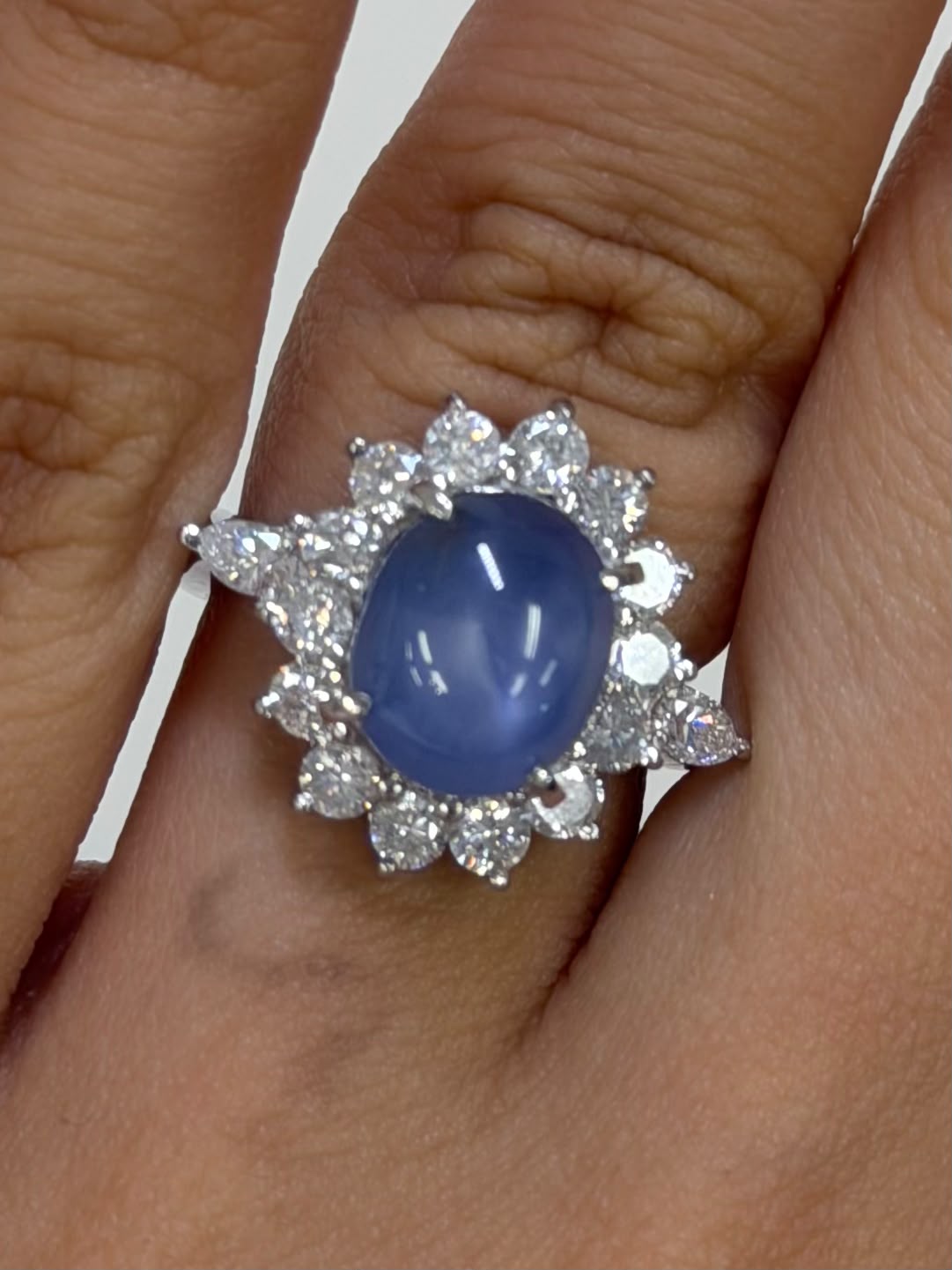 Star Sapphire Ring 5.91 + D1.22 in Pt900 (JJ10479) JJC1421