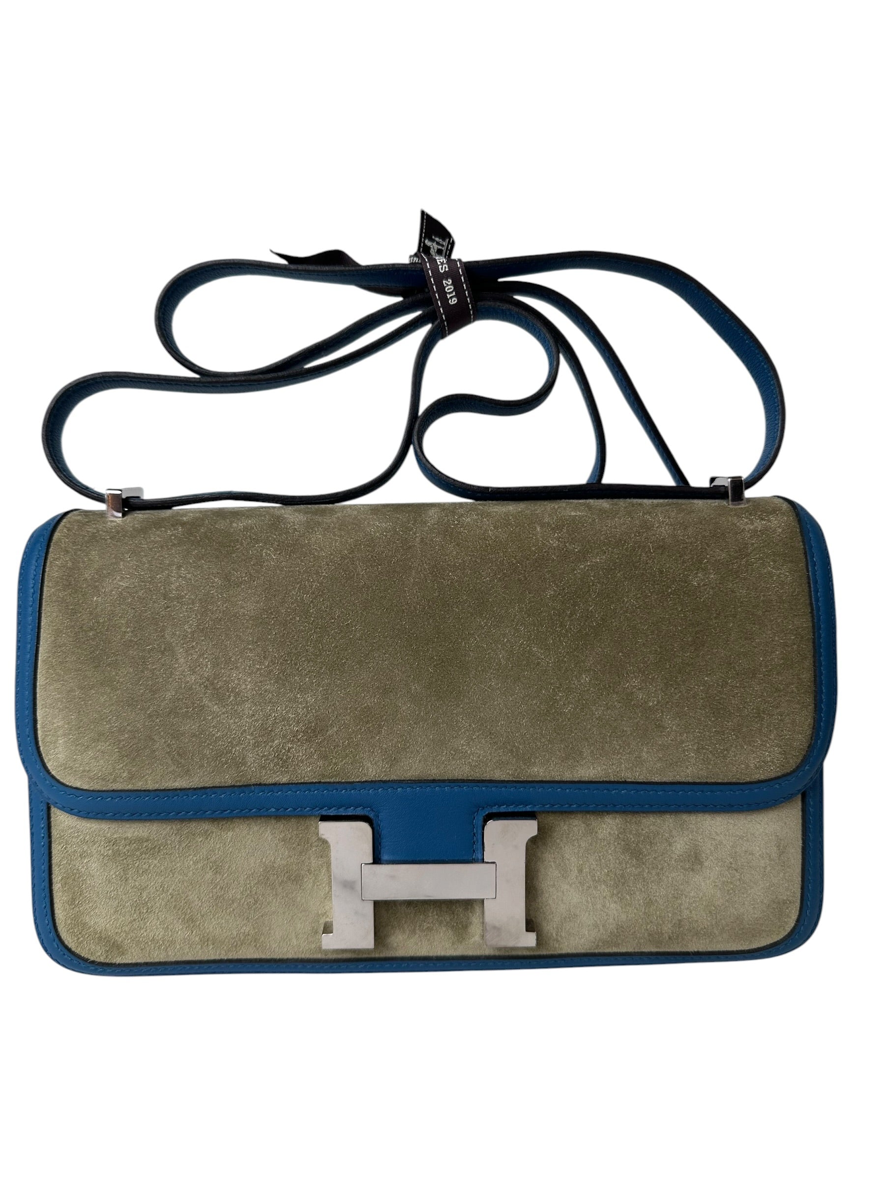 Hermes Constance Elan Bag Bleu de Galice Doblis Suede/Swift