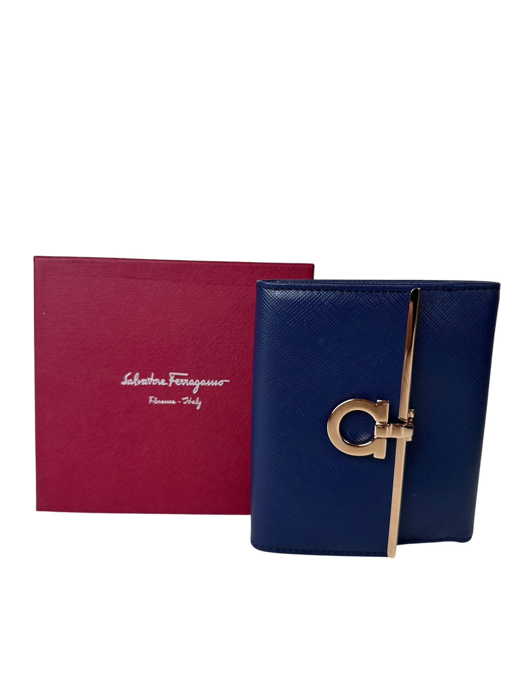 Ferragamo Blue Slim Tr-Fold Wallet