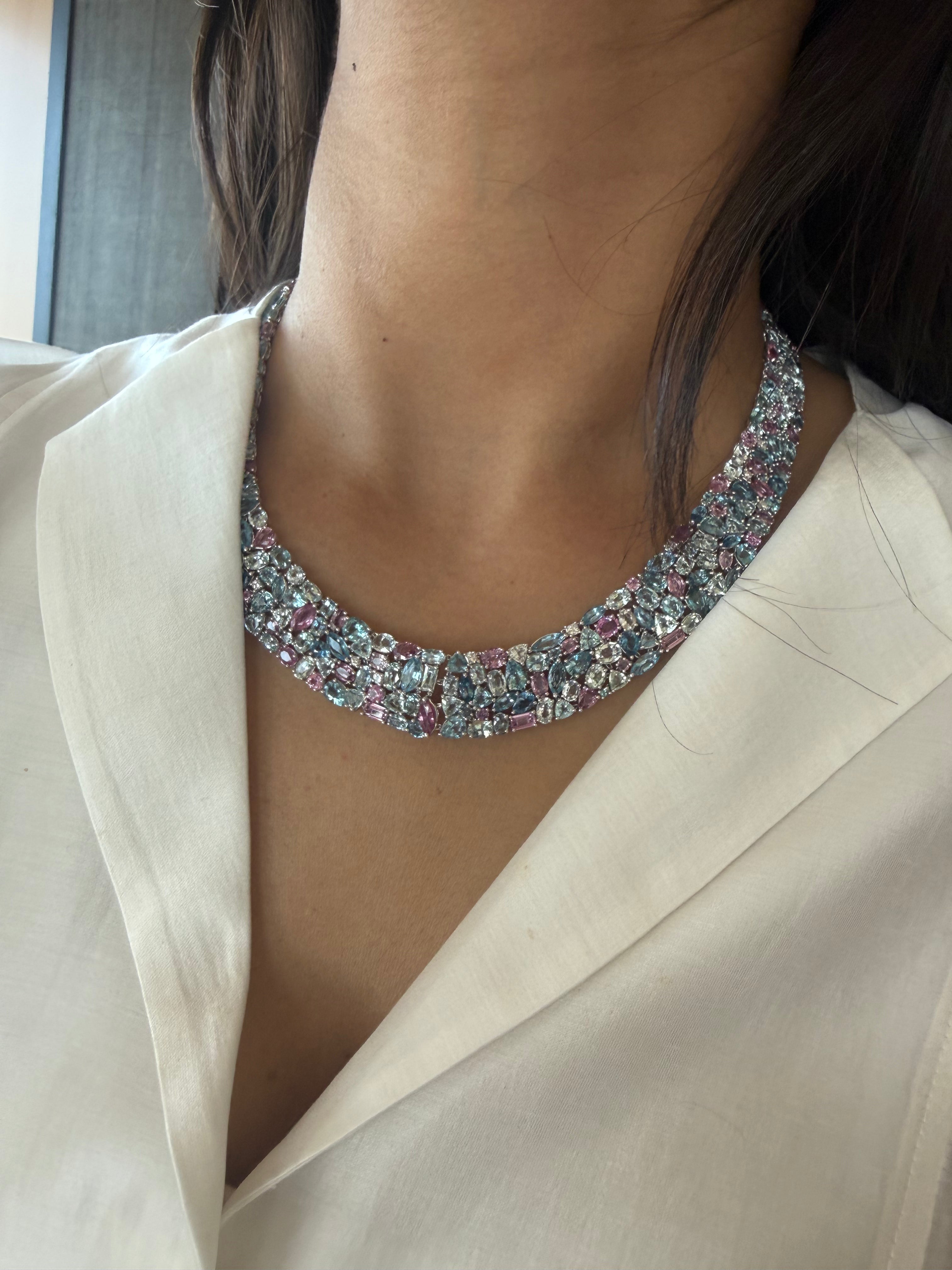 Rainbow Gemstone Collar Necklace AKC0660