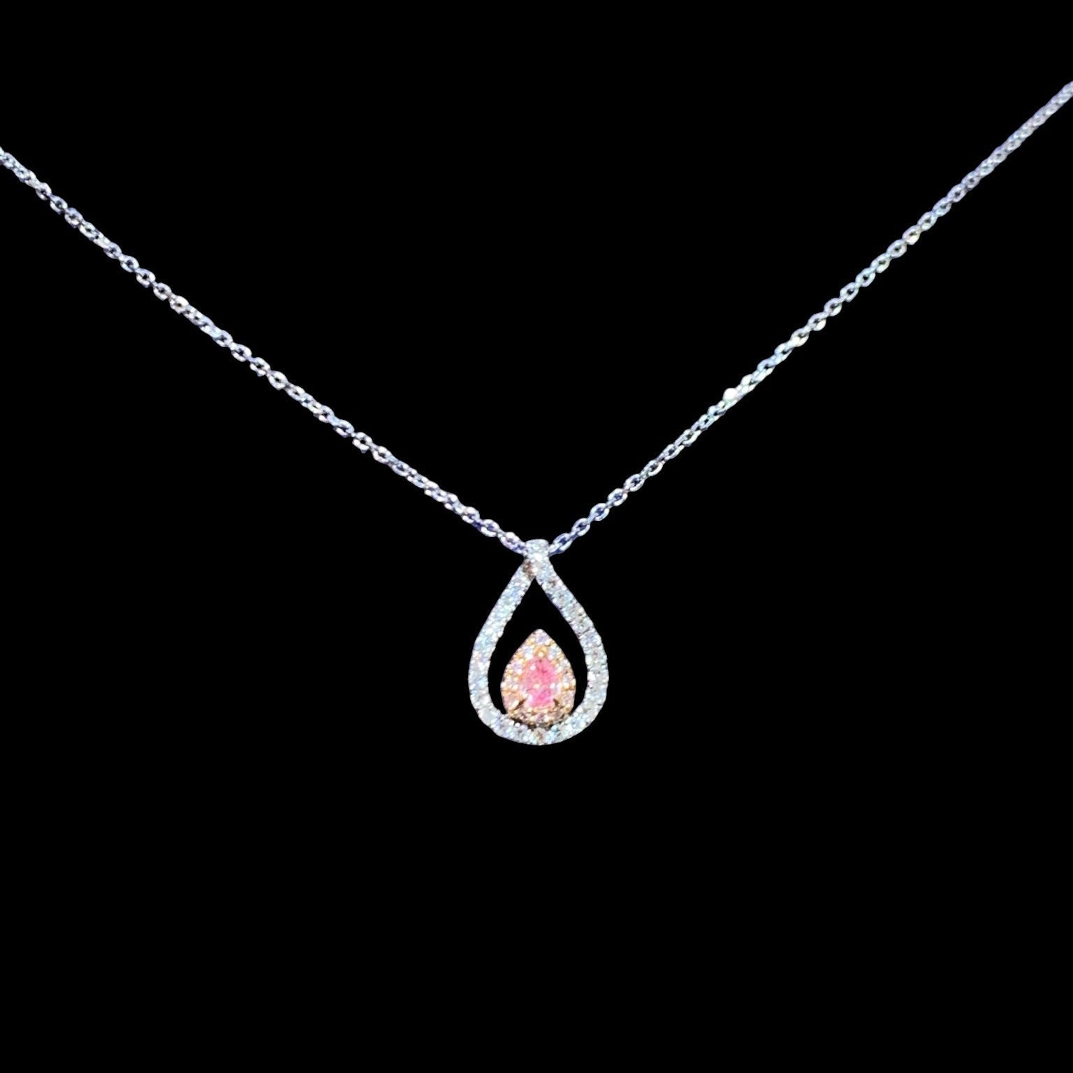 0.106ct Pink Diamond with 0.221ct White Diamond Drop Necklace set in 18K White Gold