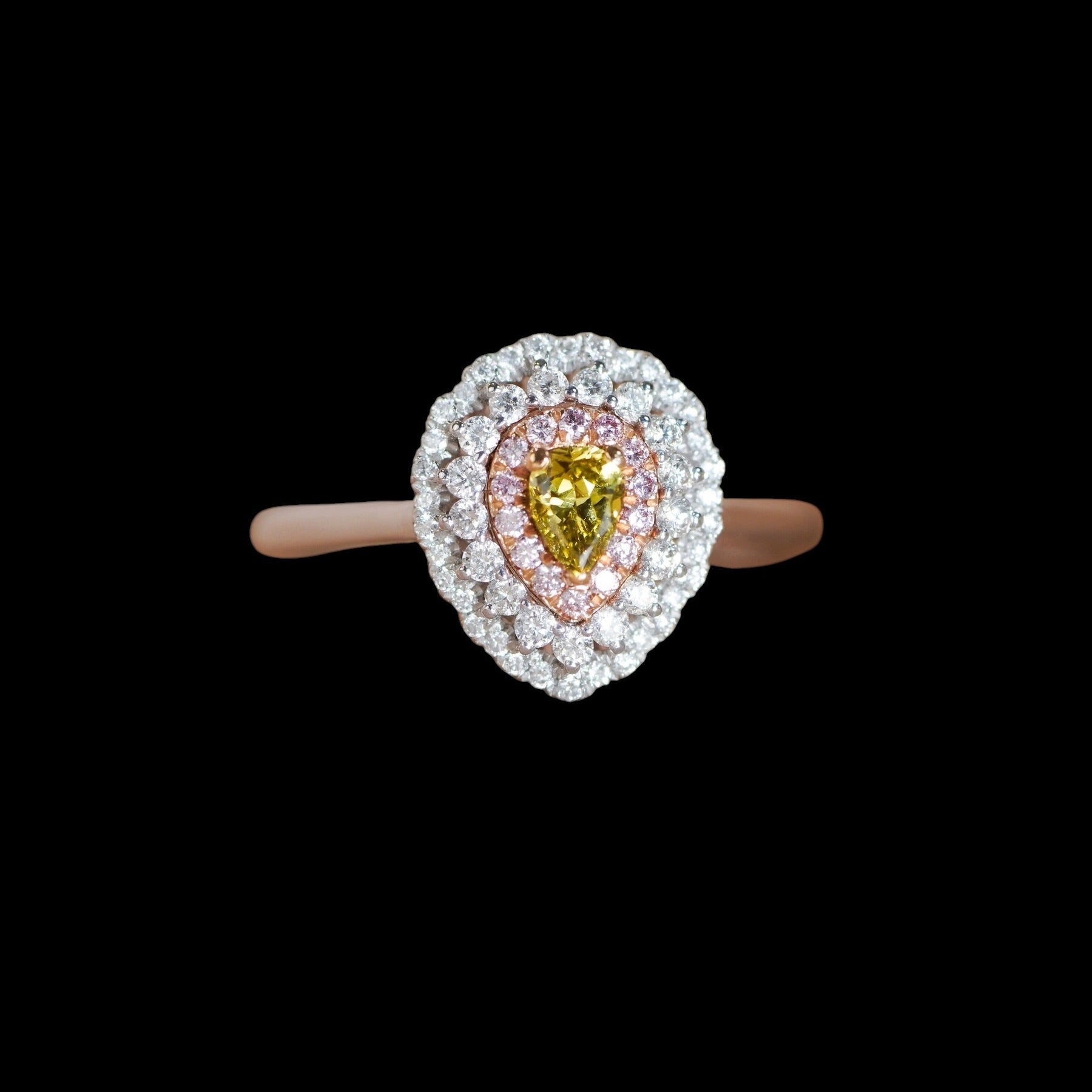 0.19ct Centre Pear Shape Green Diamond with 0.07ct Pink & 0.28ct White Diamond Ring set in 18K White Gold