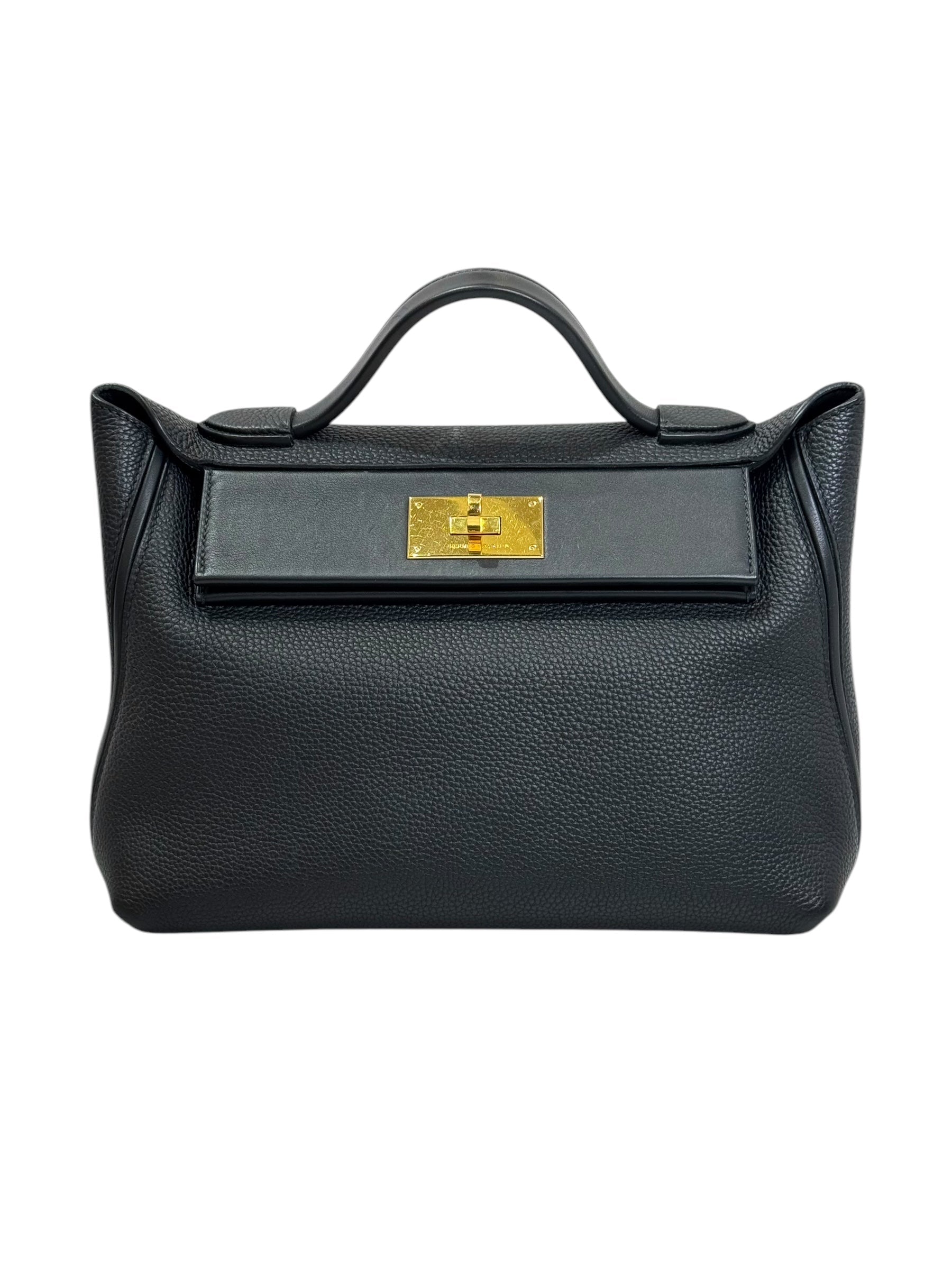 Hermes 2424 29cm Bag in Black Y Stamp with GHW