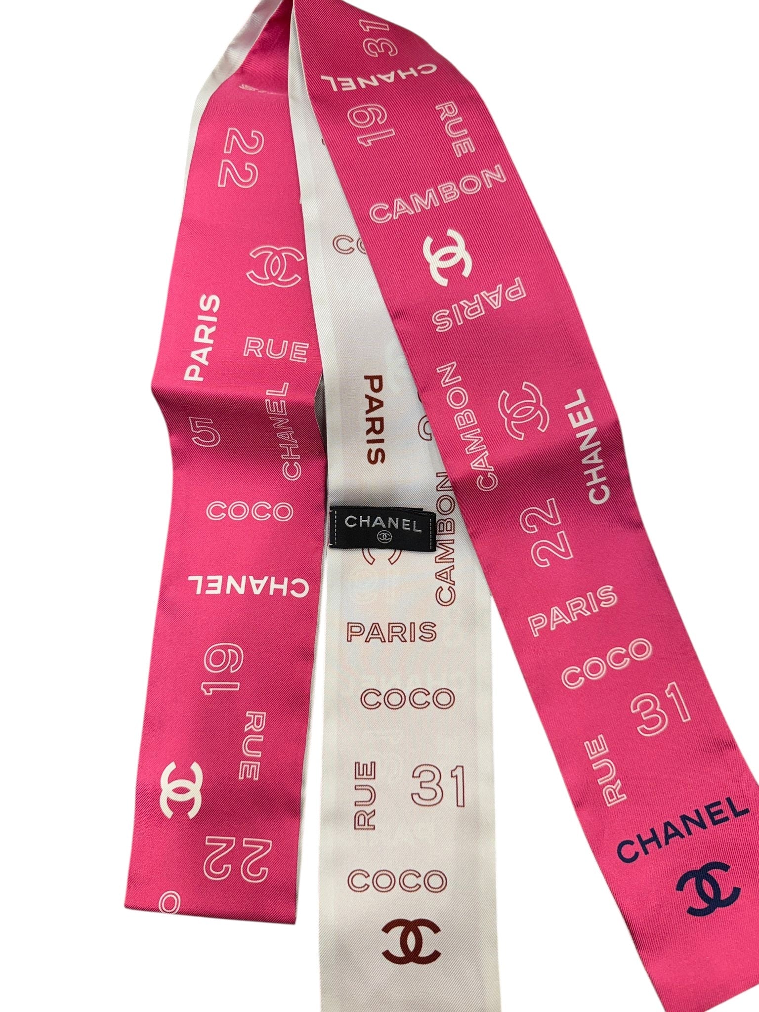 Chanel Pink Logo Long Twilly - In Box