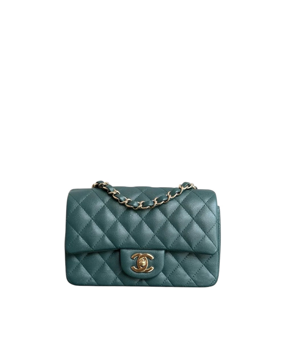 CHANEL CLASSIC FLAP MINI - CAVIAR 20CM QUILTED DARK GREEN GOLD HARDWARE SERIES 24 SYCMCA136