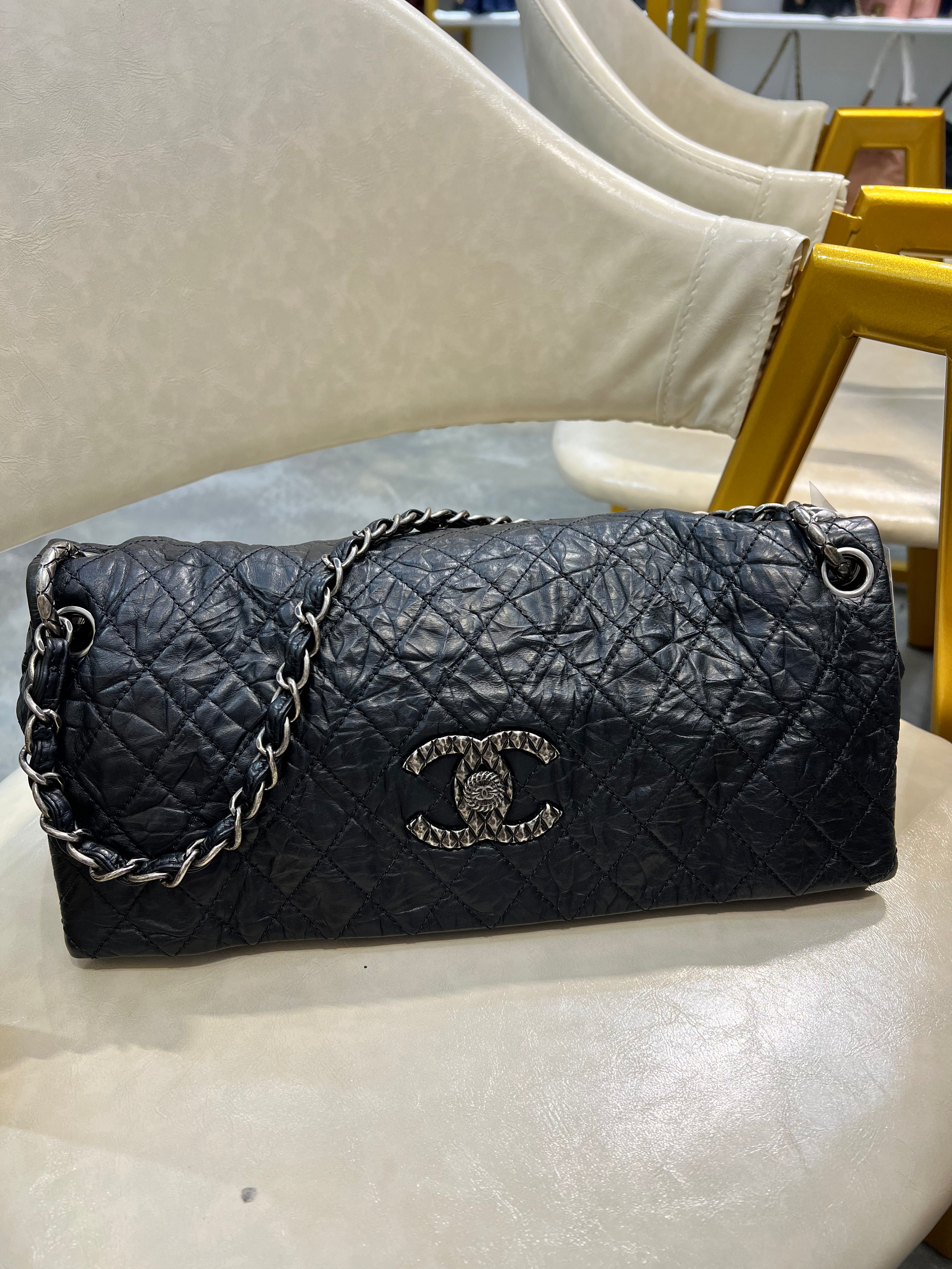 Chanel Paris Dubai Black Distressed Calfskin Foldover Bag SYC1925