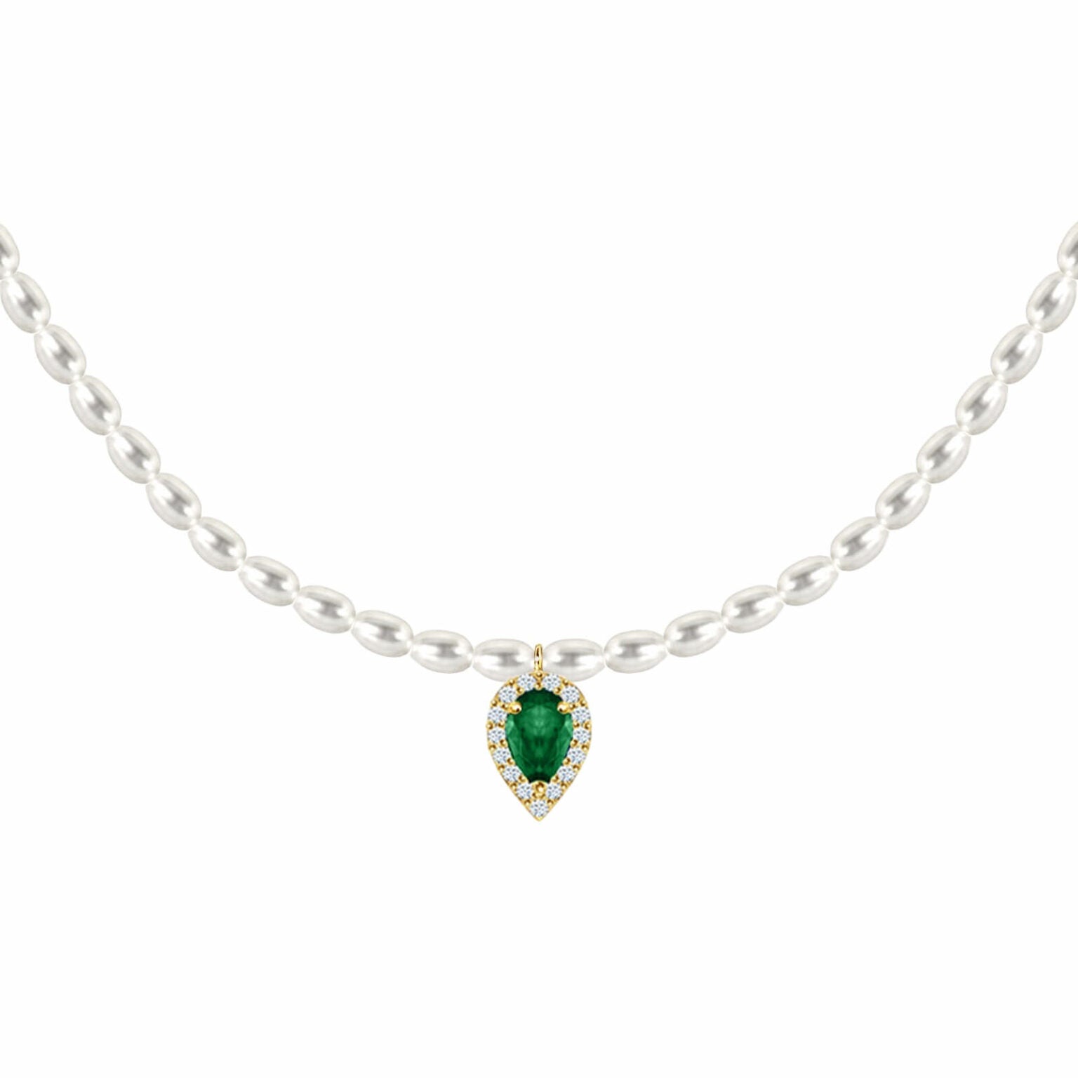 Celestial Pearls Choker - YG, White Pearl Emerald  DXBS5644