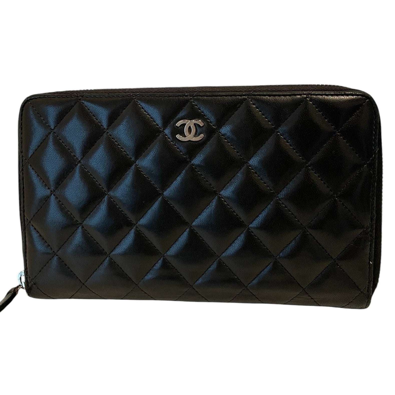 Chanel Black Classic Passport Long Zipper Holder/Wallet