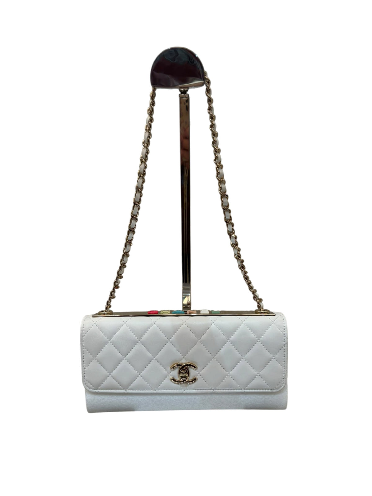 Chanel 24C White Lambskin Bag with CHANEL Written Plate