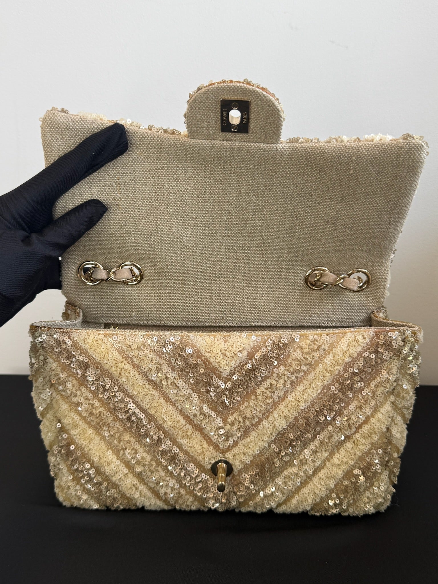 Chanel Medium Classic Flap Bag Gold Sequin