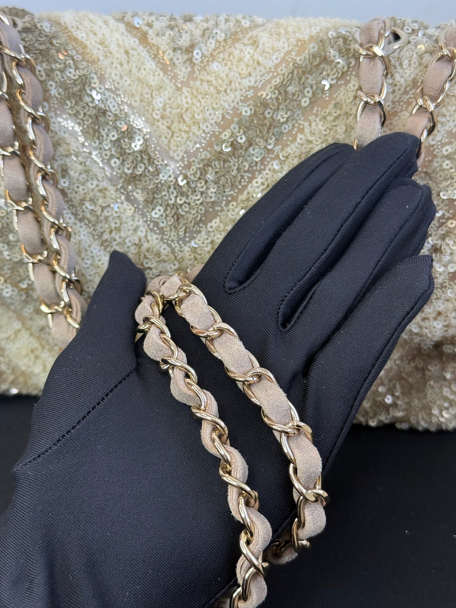 Chanel Medium Classic Flap Bag Gold Sequin
