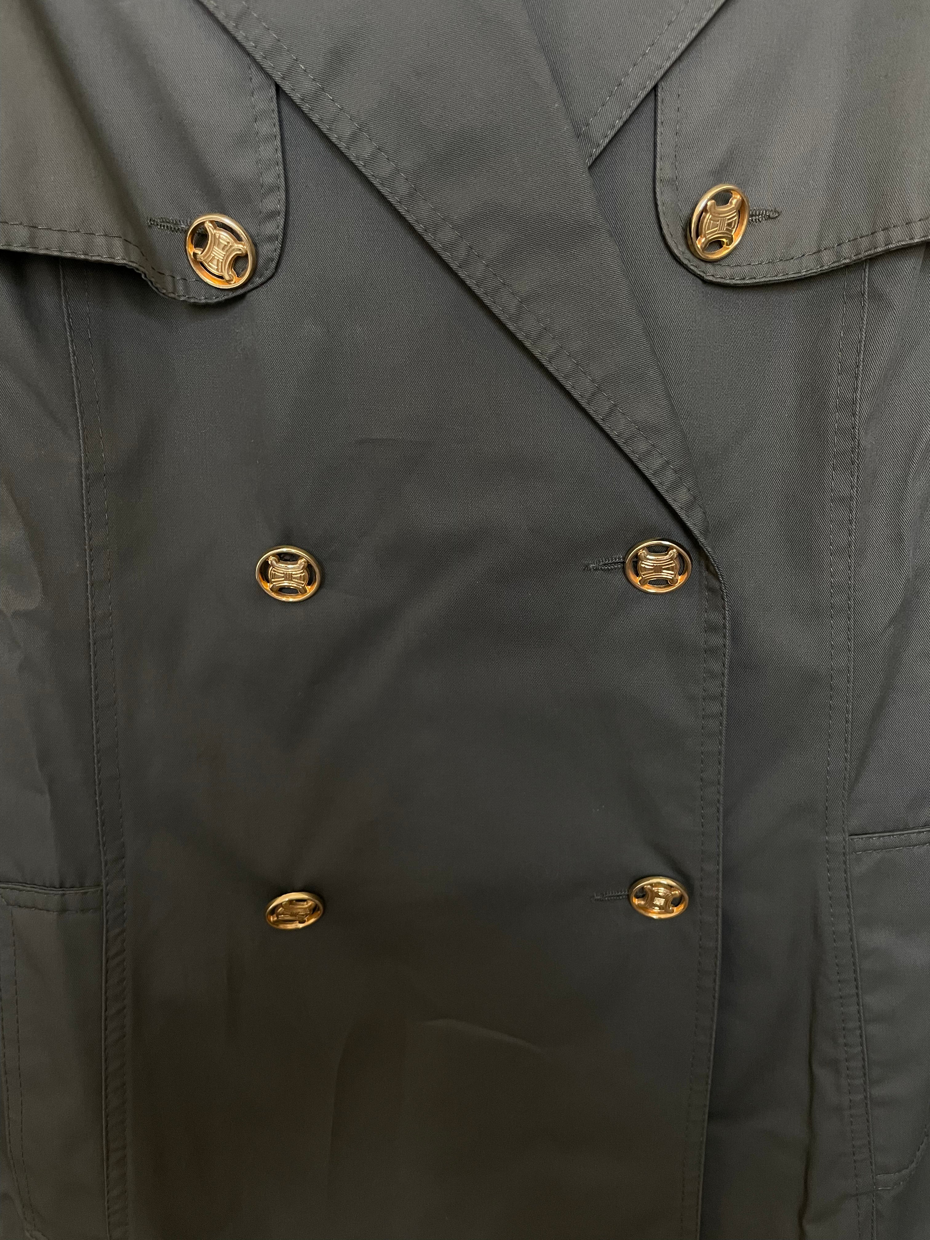 Celine Logo Trench Coat Khaki Gold Button DXBK0120