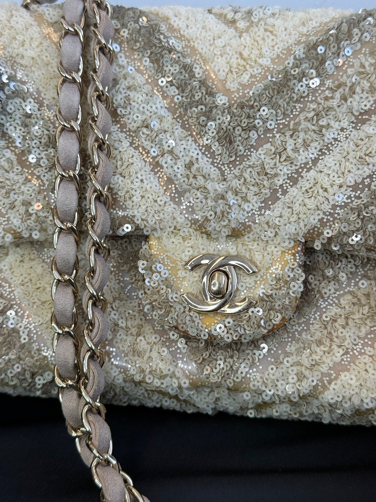 Chanel Medium Classic Flap Bag Gold Sequin