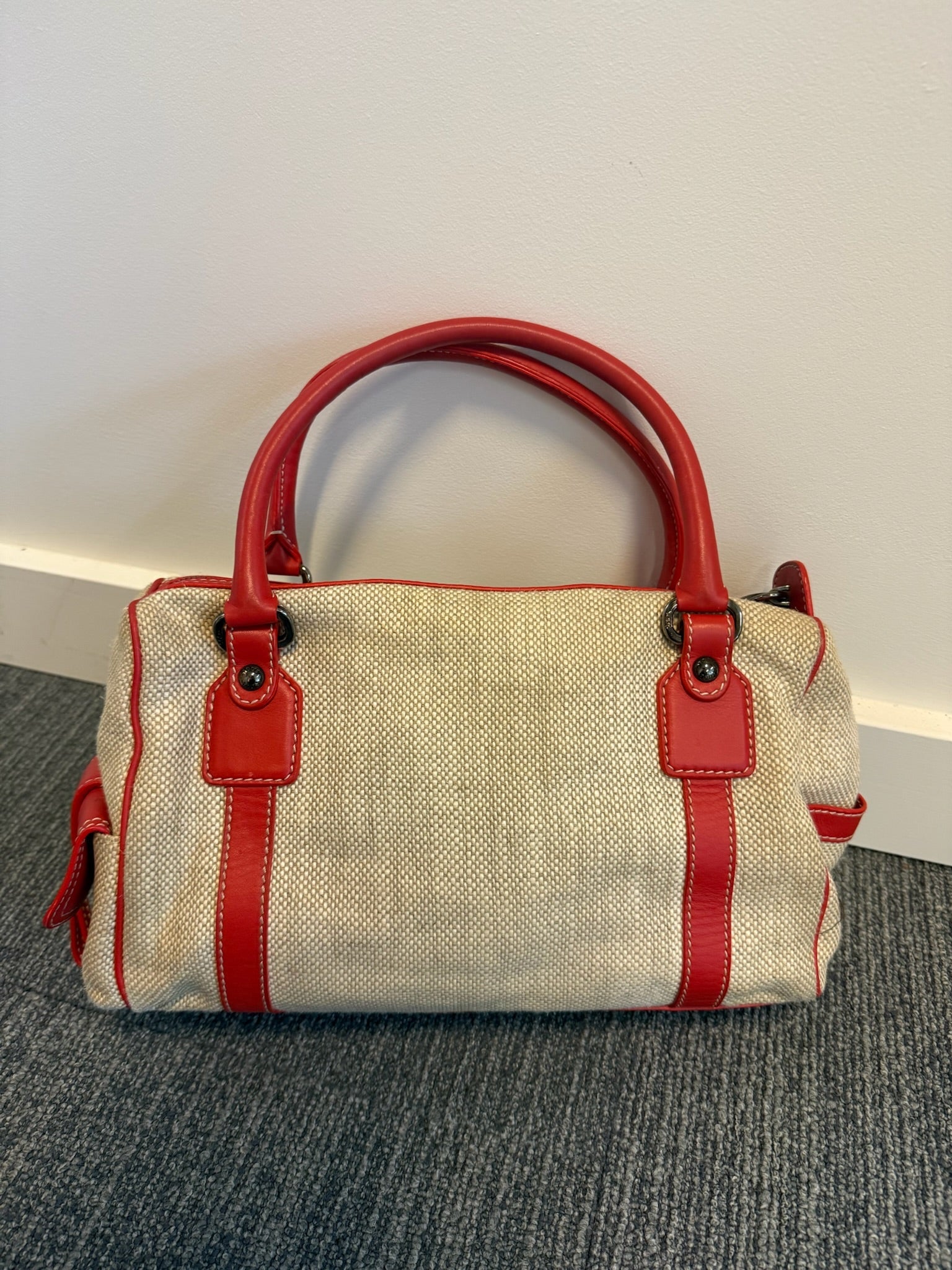 Tod’s Beige and Red Top Handle Bag