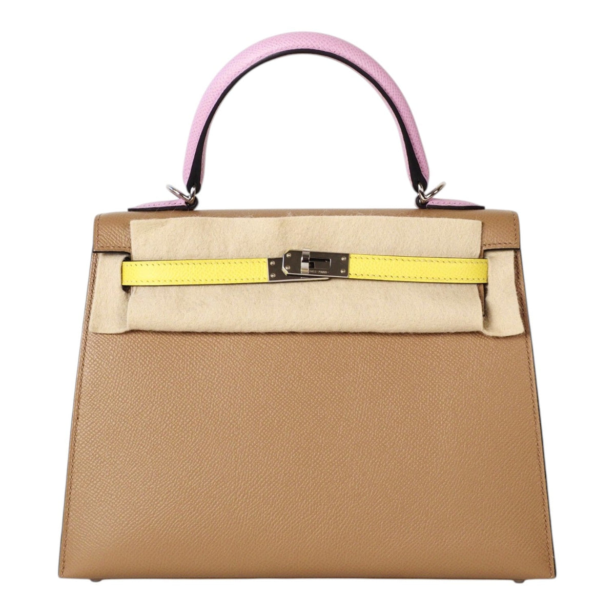 Hermes Tri-Colour Kelly 25cm in Epsom  - Chai/Lime/Pink - Full Set