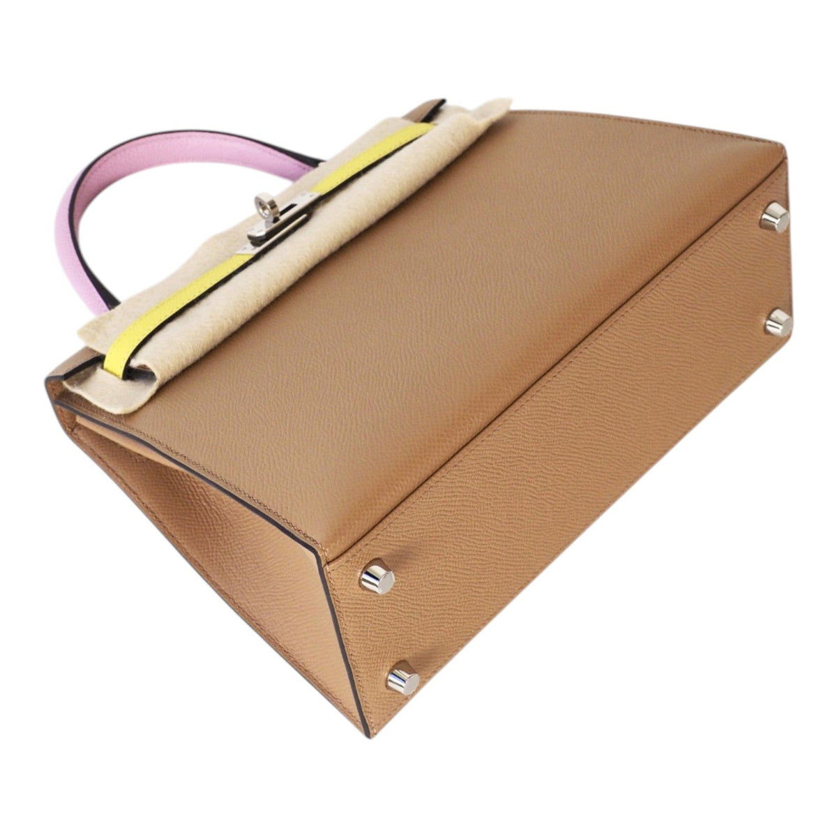 Hermes Tri-Colour Kelly 25cm in Epsom  - Chai/Lime/Pink - Full Set
