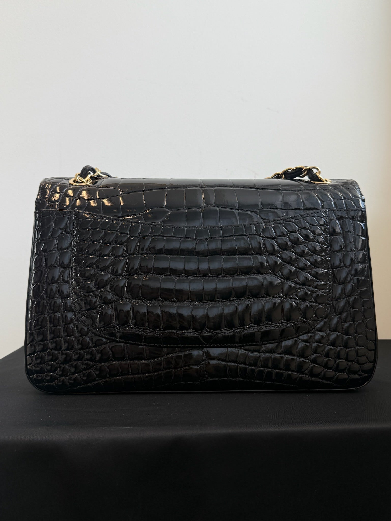 Chanel Jumbo Double Flap Bag Black Alligator Gold Hardware
