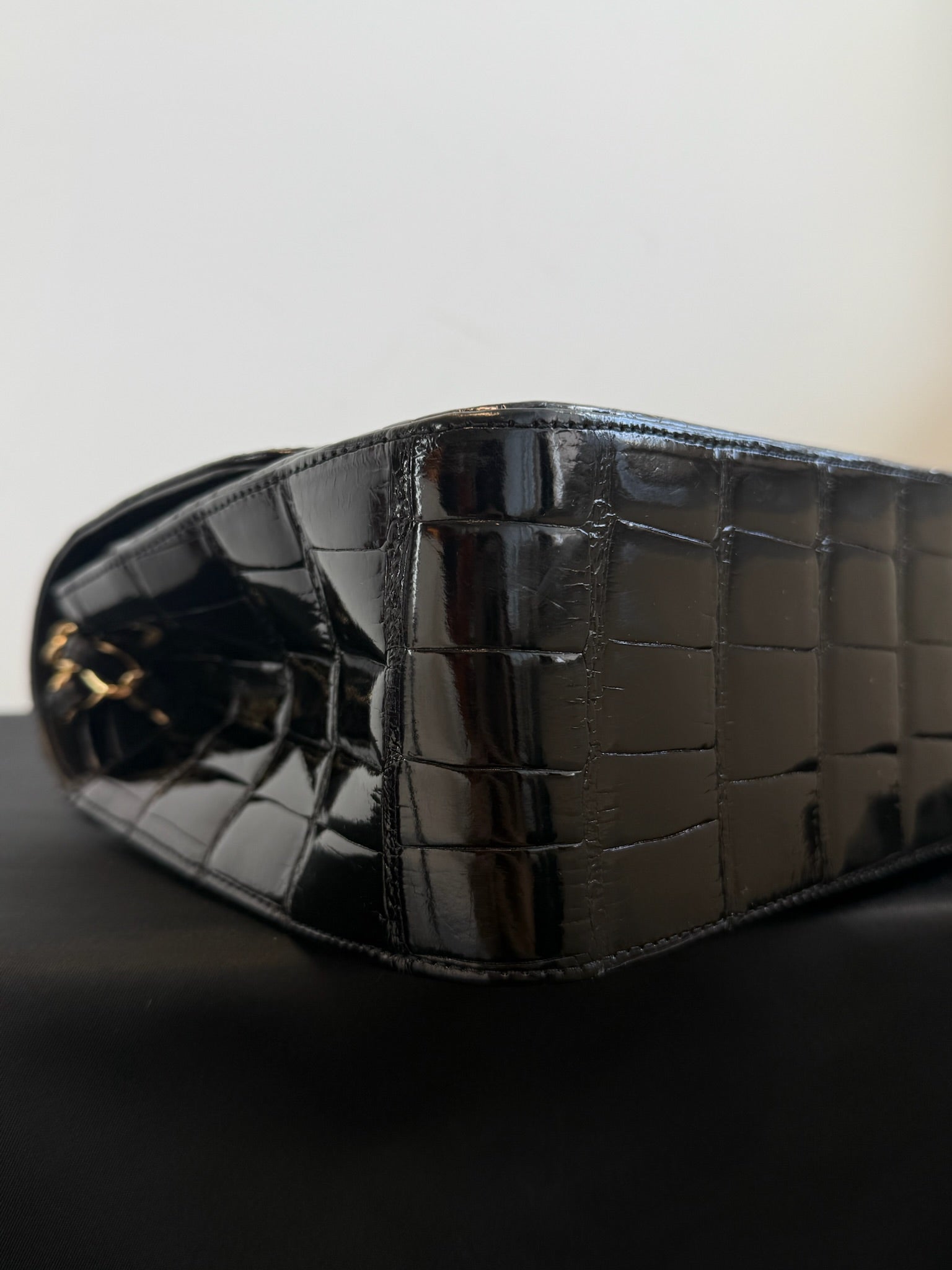 Chanel Jumbo Double Flap Bag Black Alligator Gold Hardware