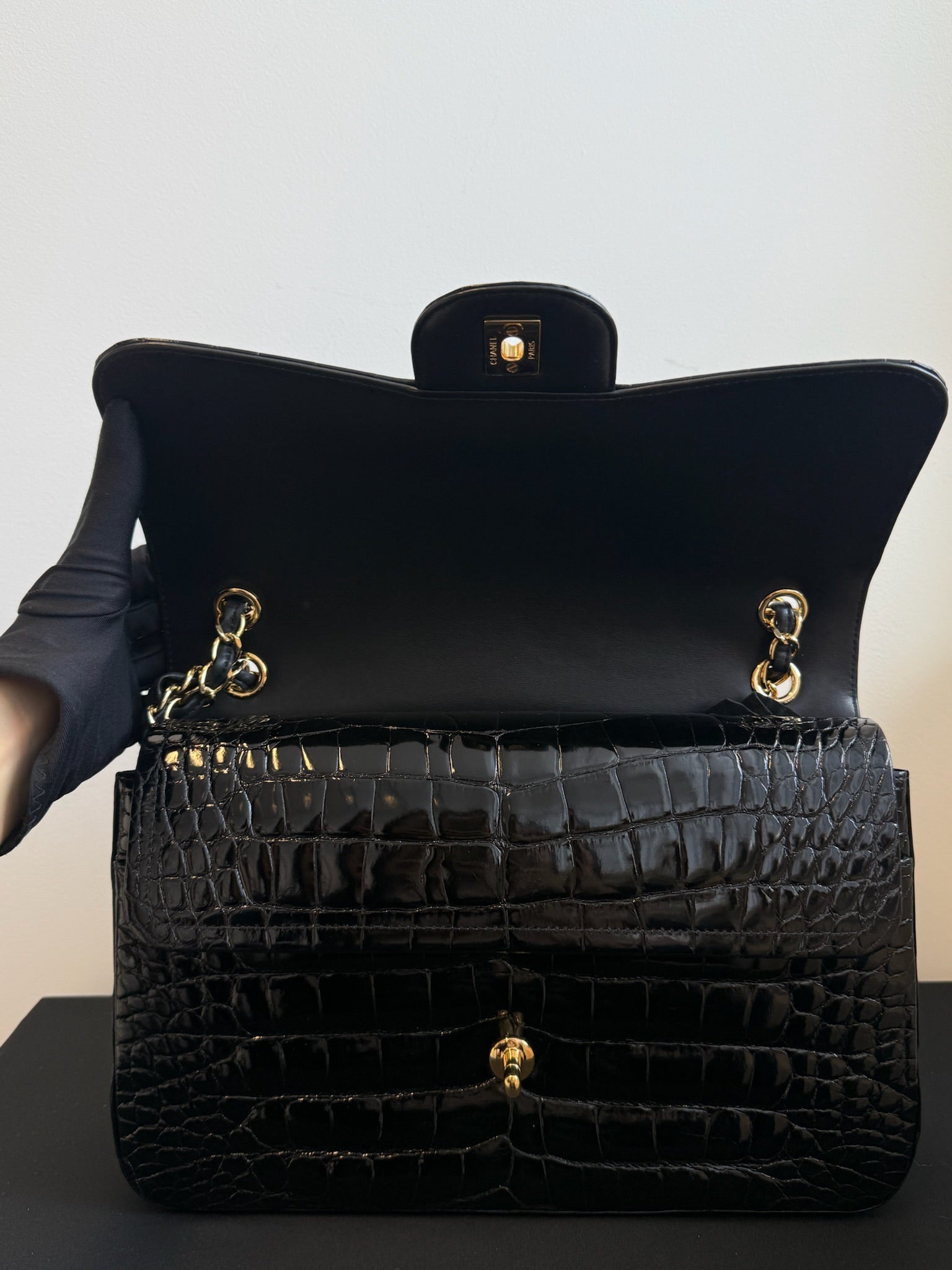 Chanel Jumbo Double Flap Bag Black Alligator Gold Hardware