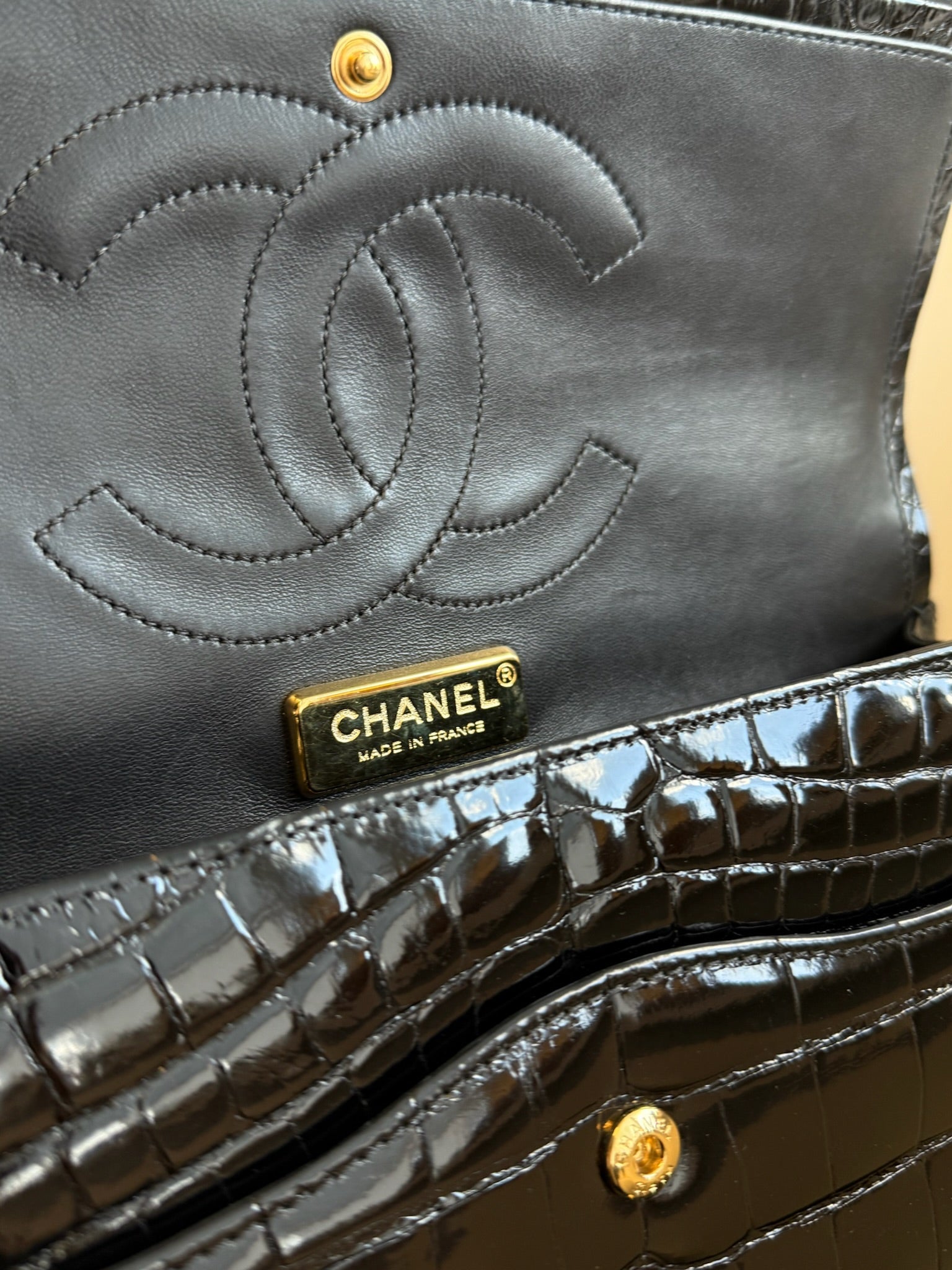Chanel Jumbo Double Flap Bag Black Alligator Gold Hardware