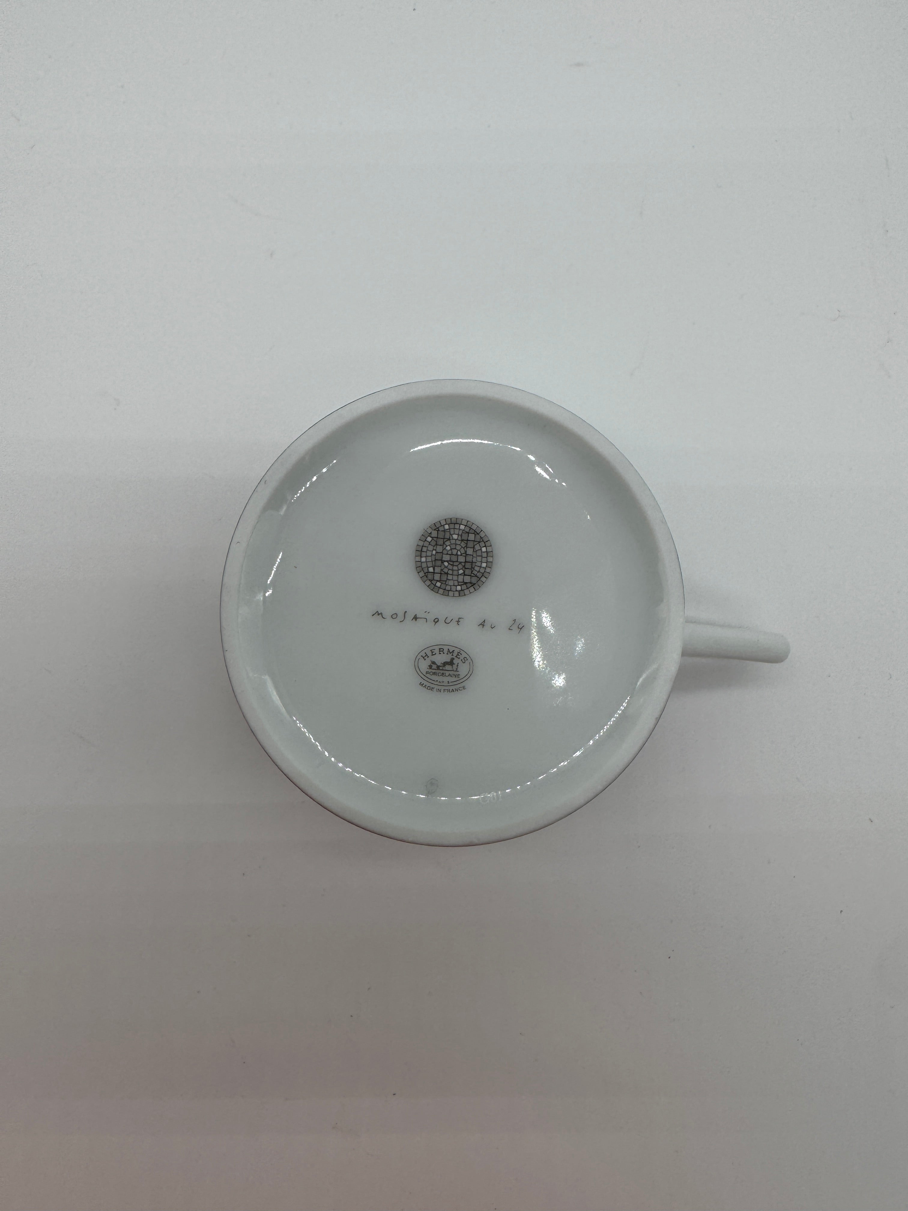 Hermès Mosaique au 24 platinum tea cup and saucer (set of 2)