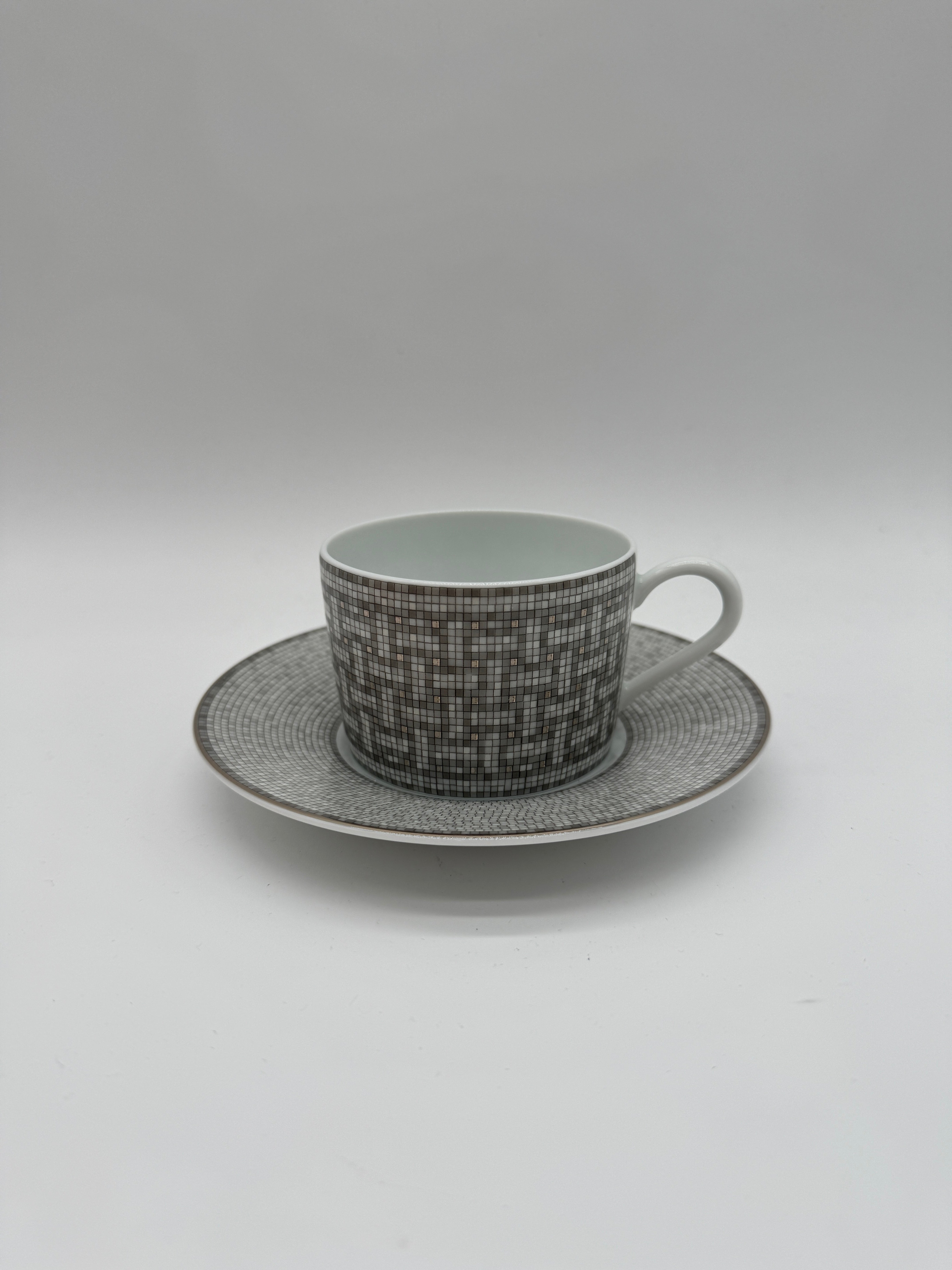 Hermès Mosaique au 24 platinum tea cup and saucer (set of 2)