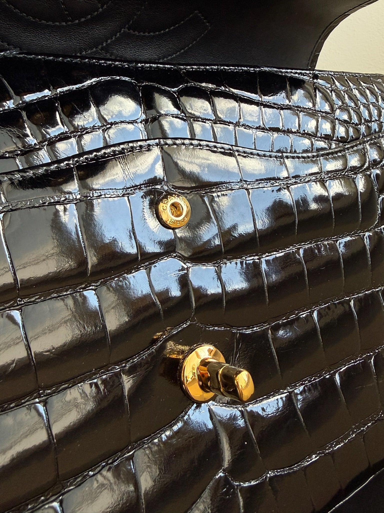 Chanel Jumbo Double Flap Bag Black Alligator Gold Hardware