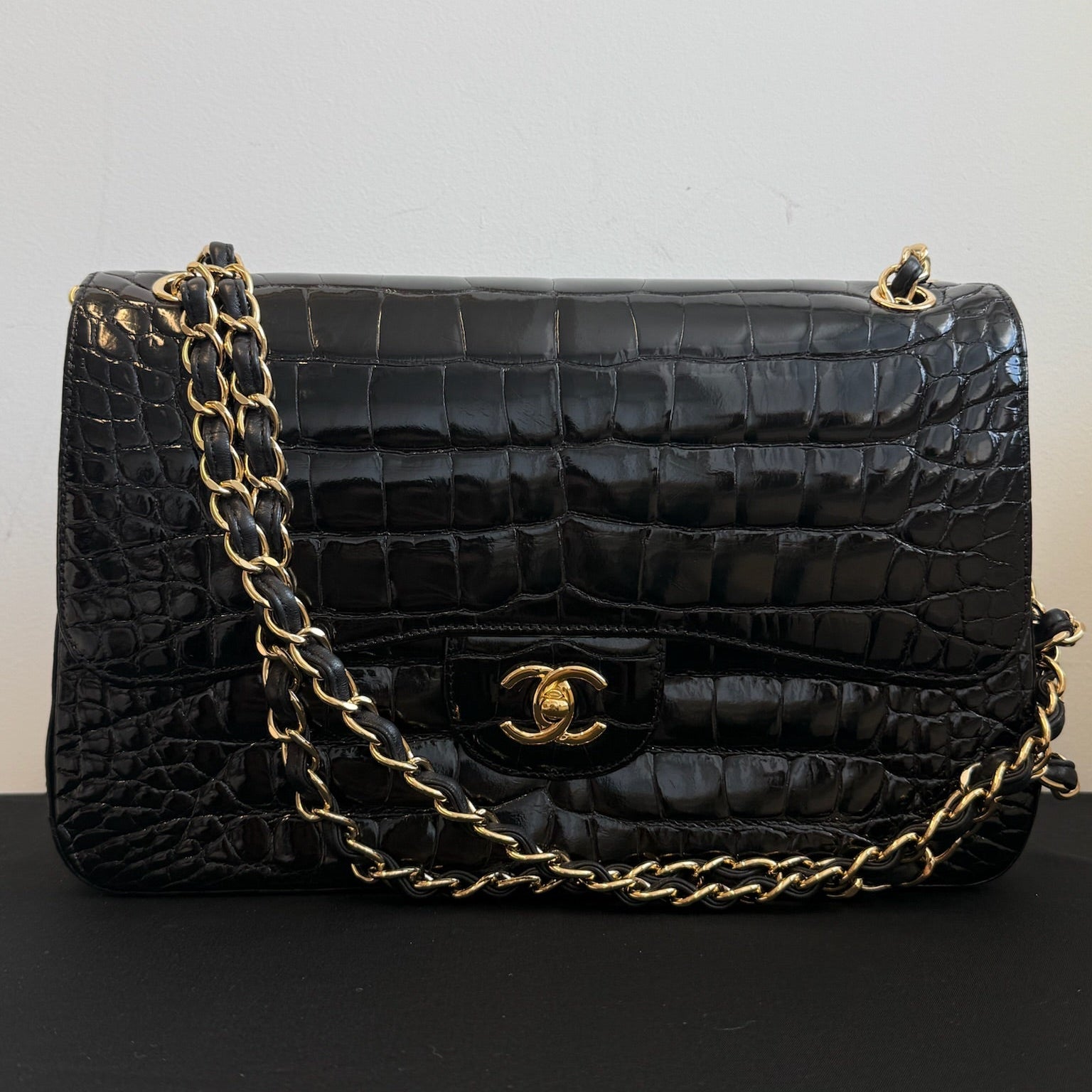 Chanel Jumbo Double Flap Bag Black Alligator Gold Hardware