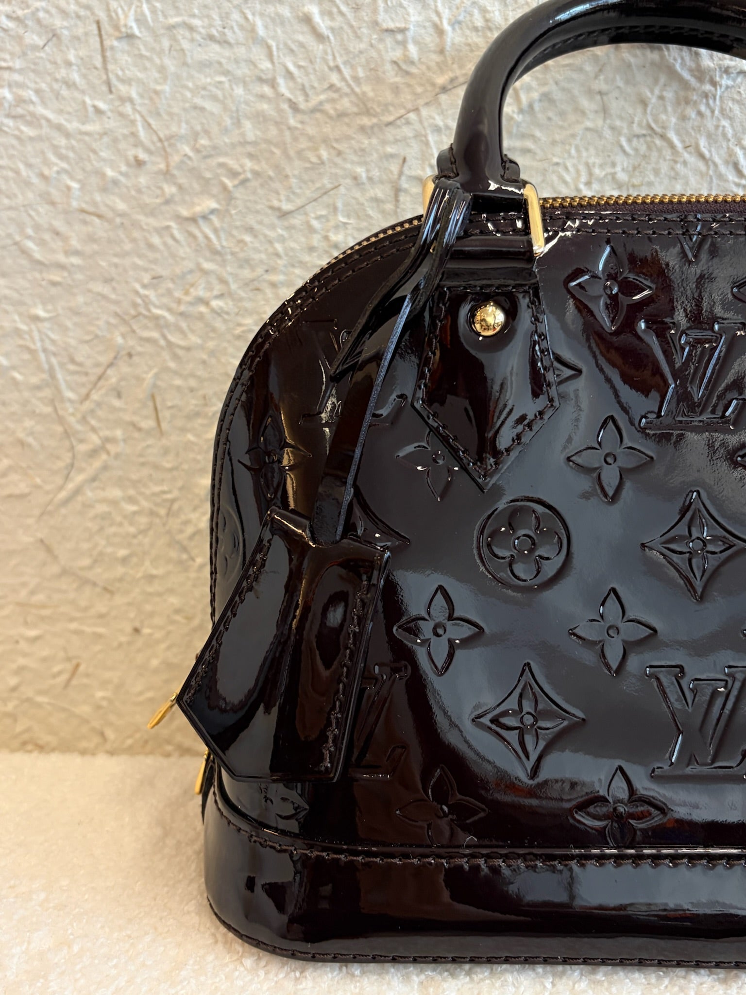 Louis Vuitton Alma BB Vernis Patent Leather Dark Burgundy