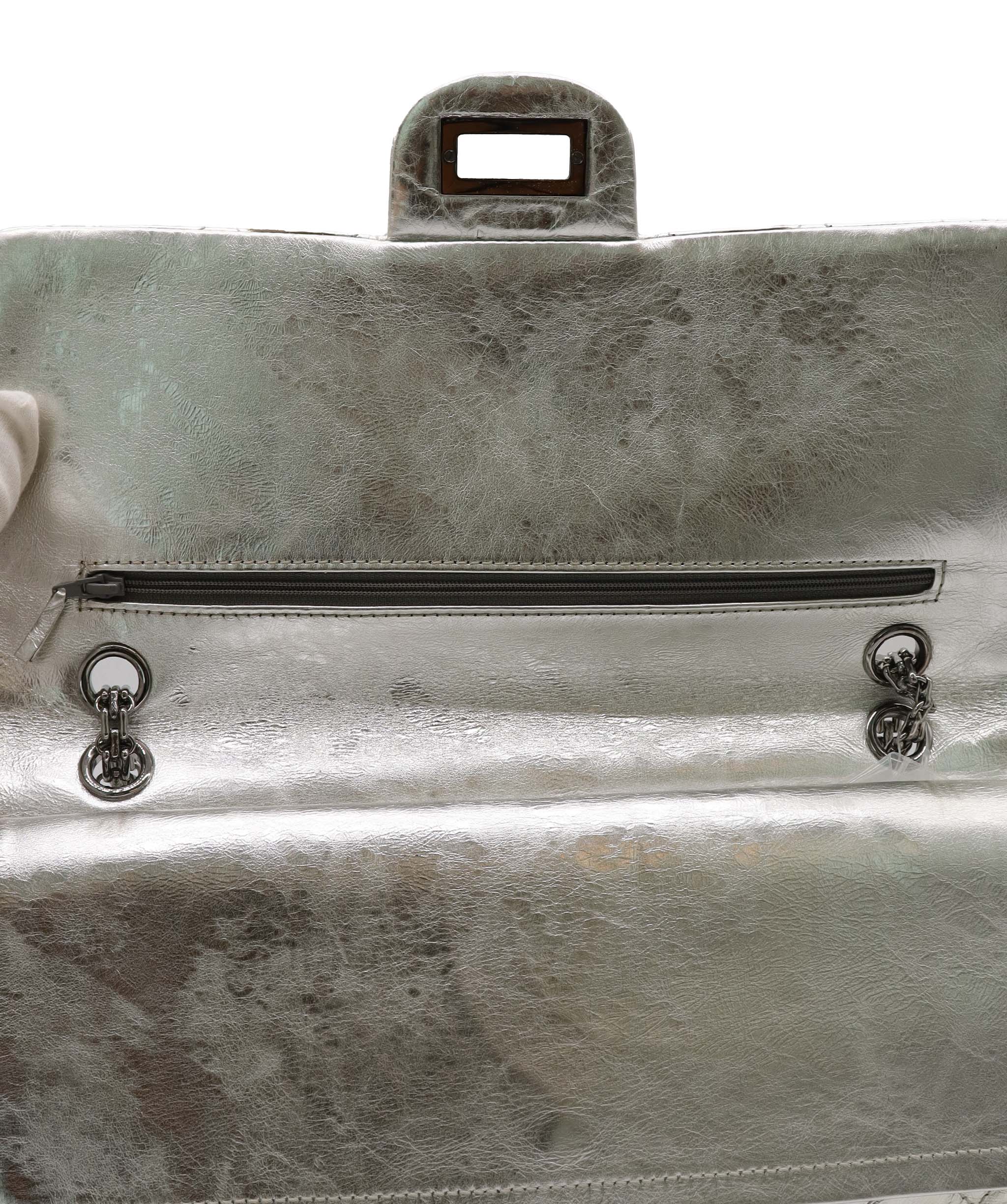 CHANEL 2.55 Large Double Flap Calf Silver SV B0520XHWGK