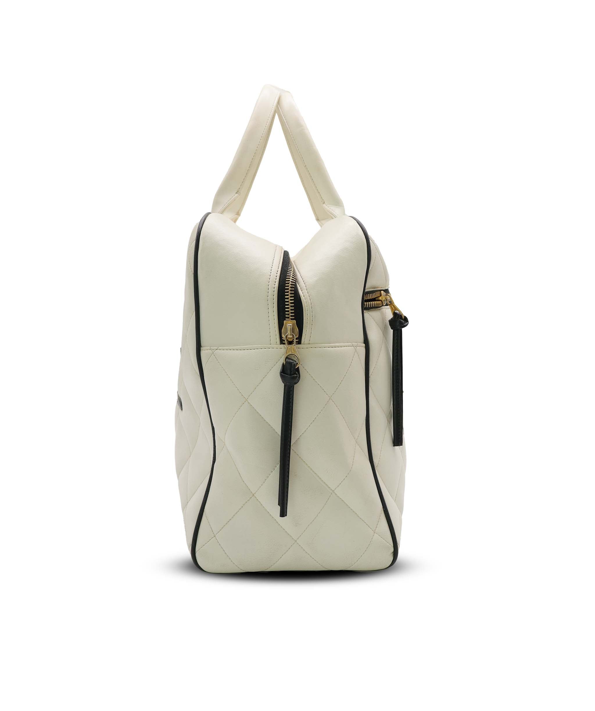 Chanel Vintage Bowler Bag White with Black Chanel Logo
